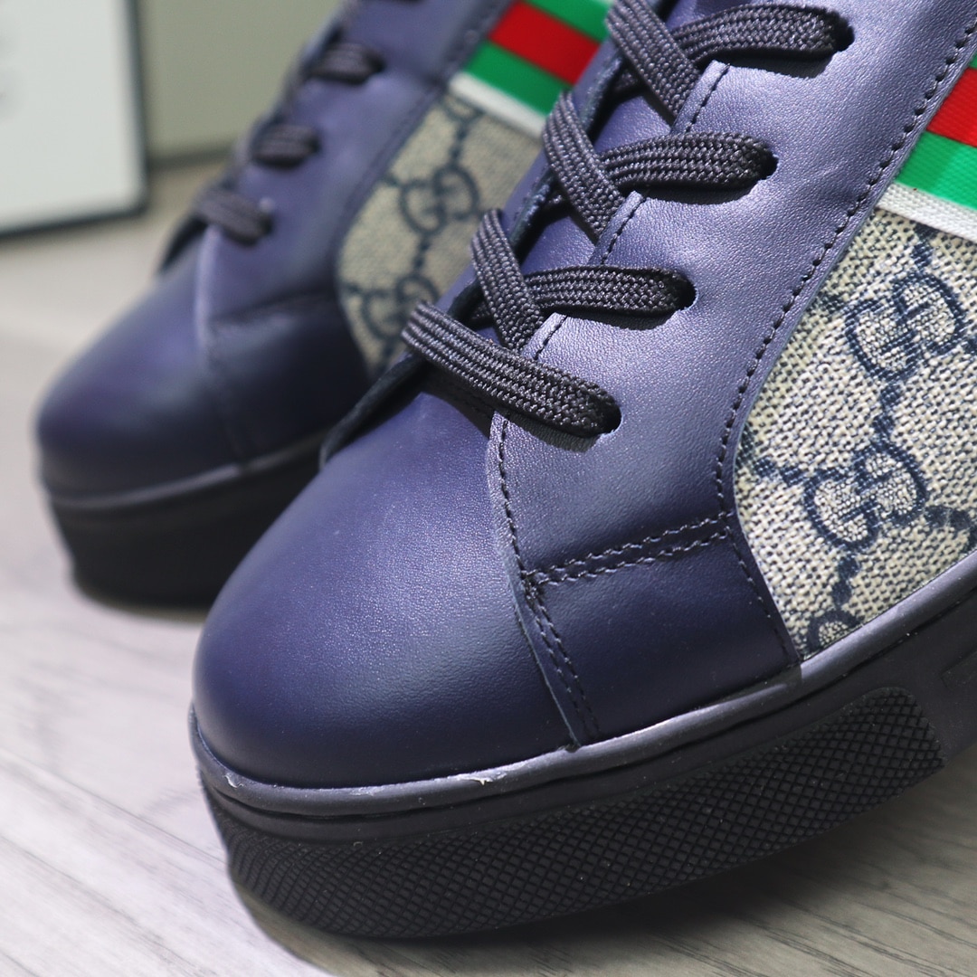 Gucci Gg Supreme Navy Blue Sneaker Gg With Web