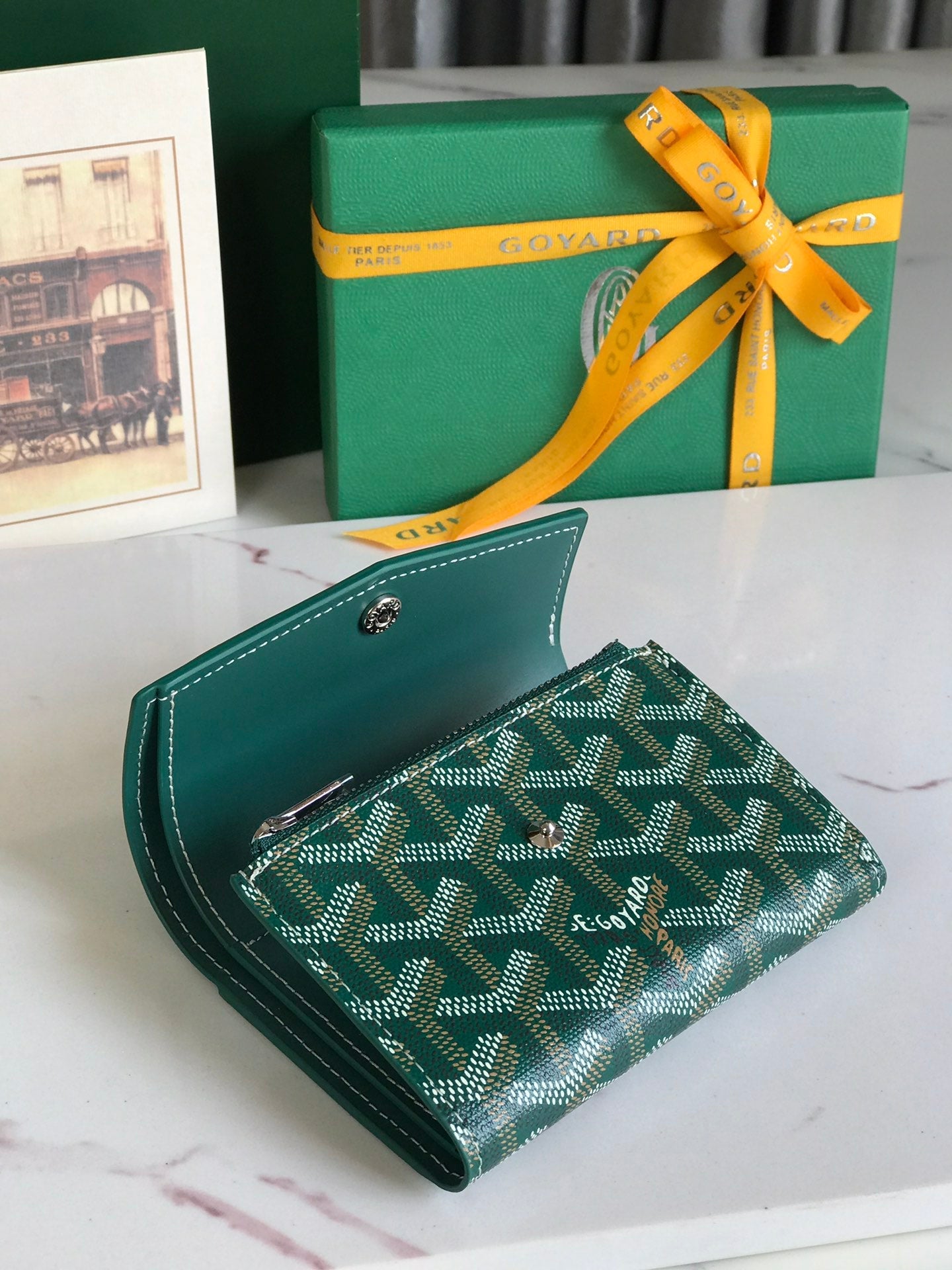 Goyard Saint-Gabriel Wallet 12 Cm Green Calfskin And Goyardine Canvas