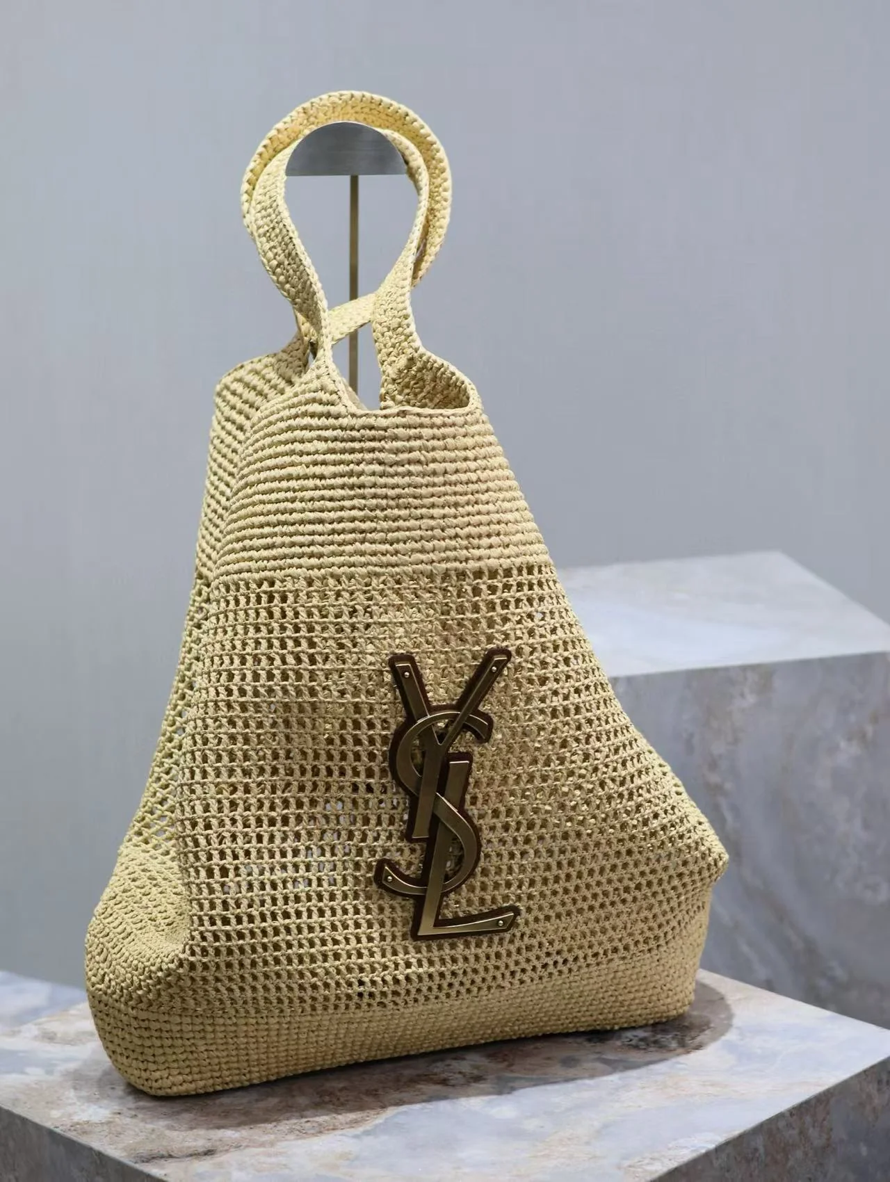 YSL Icare Bag Beige Woven Raffia