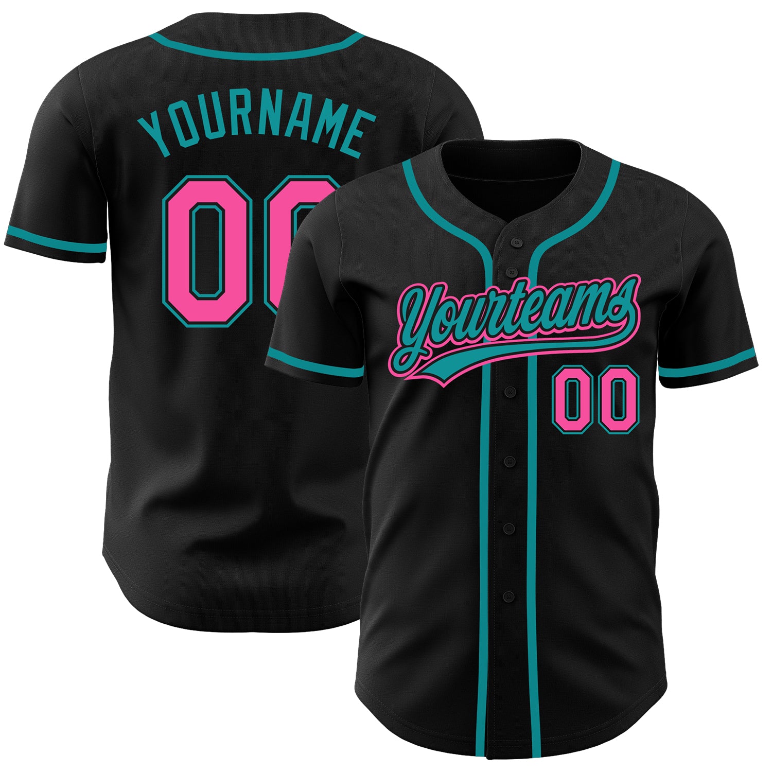 Custom Black Pink-Teal Baseball Jersey