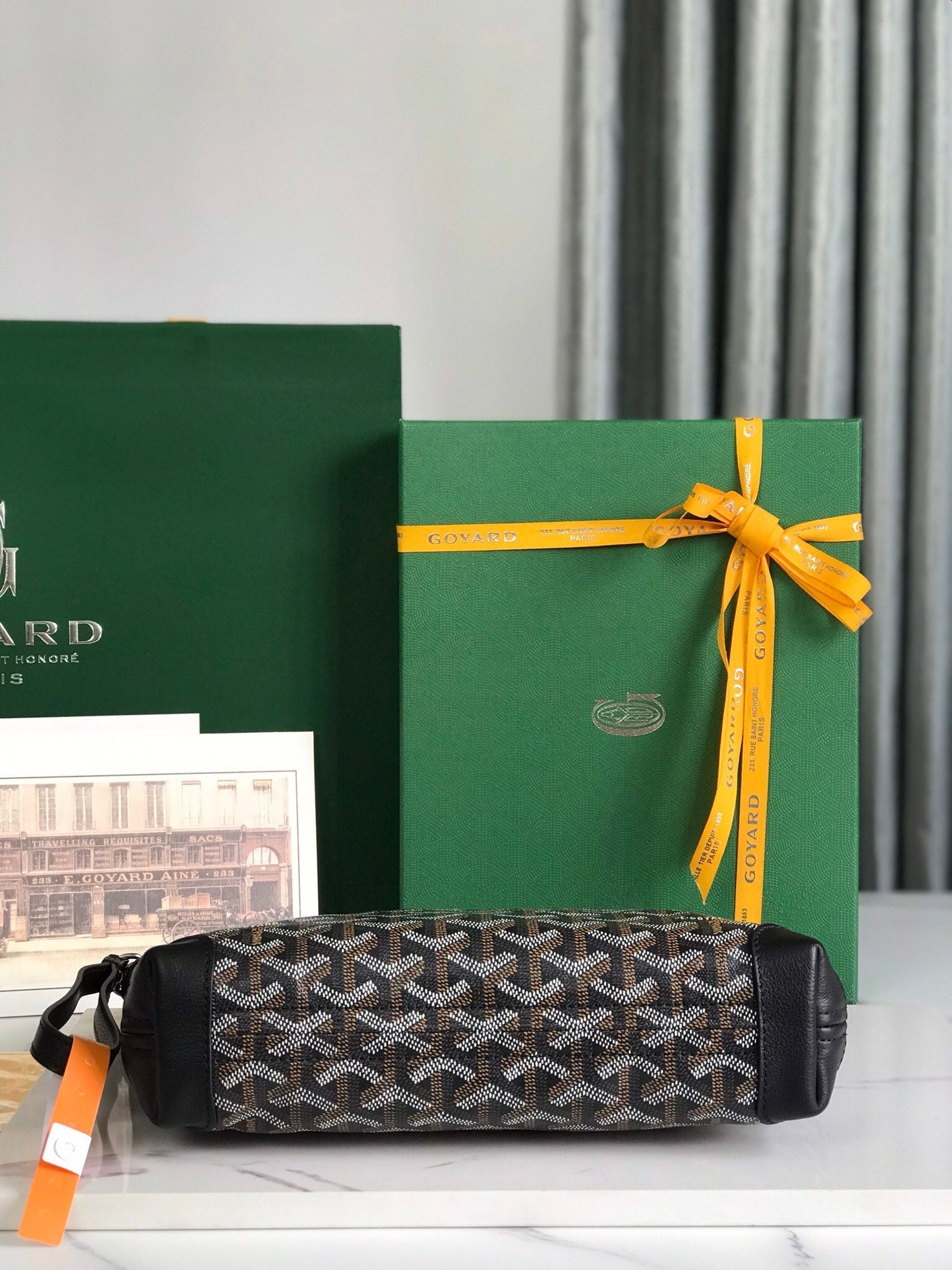 Goyard Conti Pouch 24 Cm Black Lambskin And Goyardine Canvas
