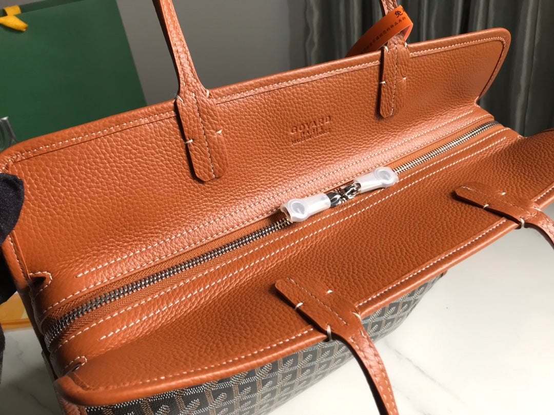 Goyard Hardy Pm Bag 40 Cm Black Goyardine Canvas And Tan Taurillon Leather Trim