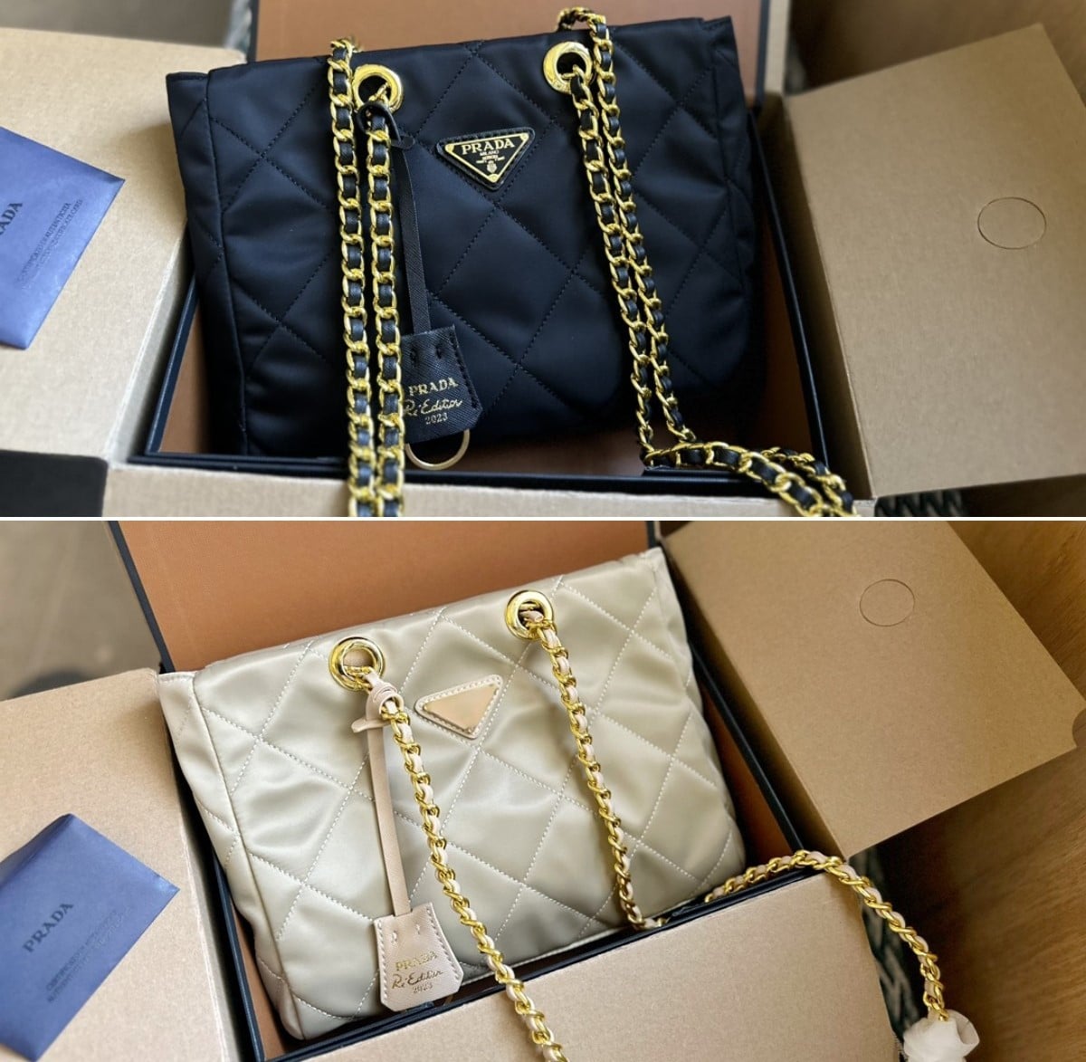 Prada Re Edition 1995 Chaîne Re Nylon Tote Bag Beige 27Cm