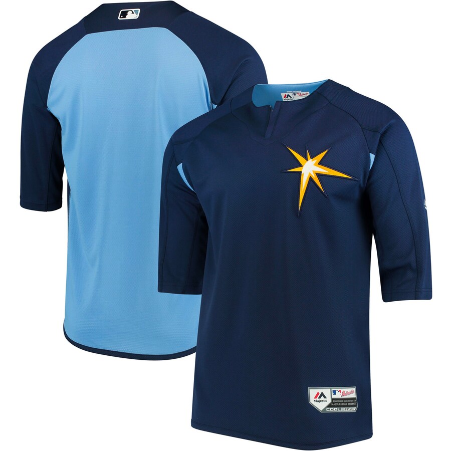 Tampa Bay Rays Majestic Collection On-Field 3/4-Sleeve Batting Practice Jersey Navy/Light Blue