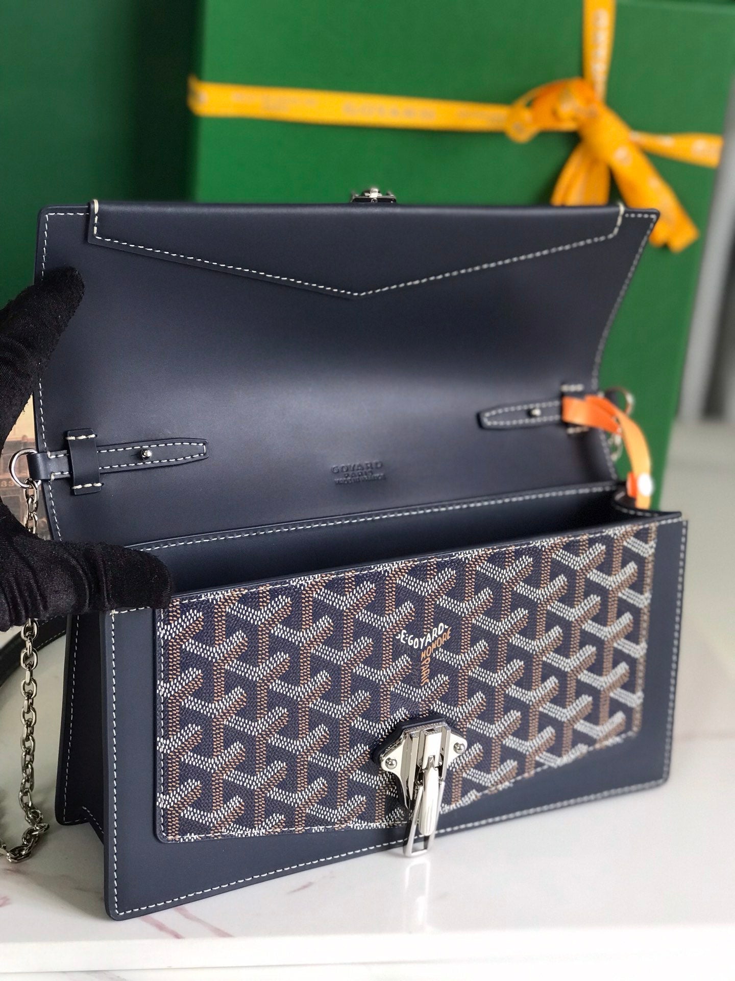 Goyard Duchesse Marie-Caroline Bag 25 Cm Navy Blue Goyardine Canvas And Smooth Calfskin