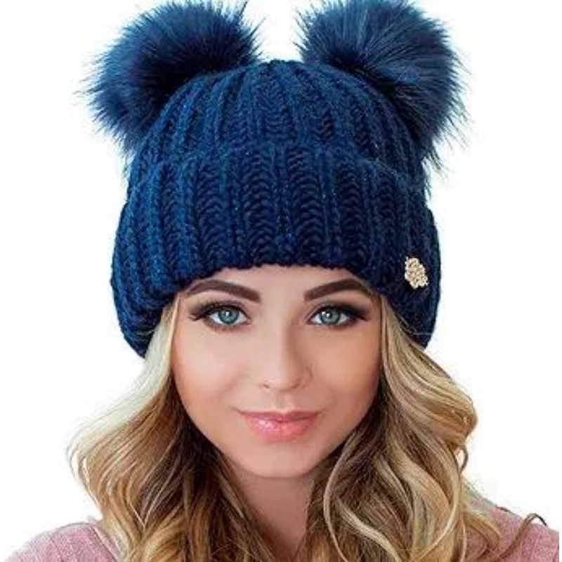 2 Pom Cable Knit Beanie