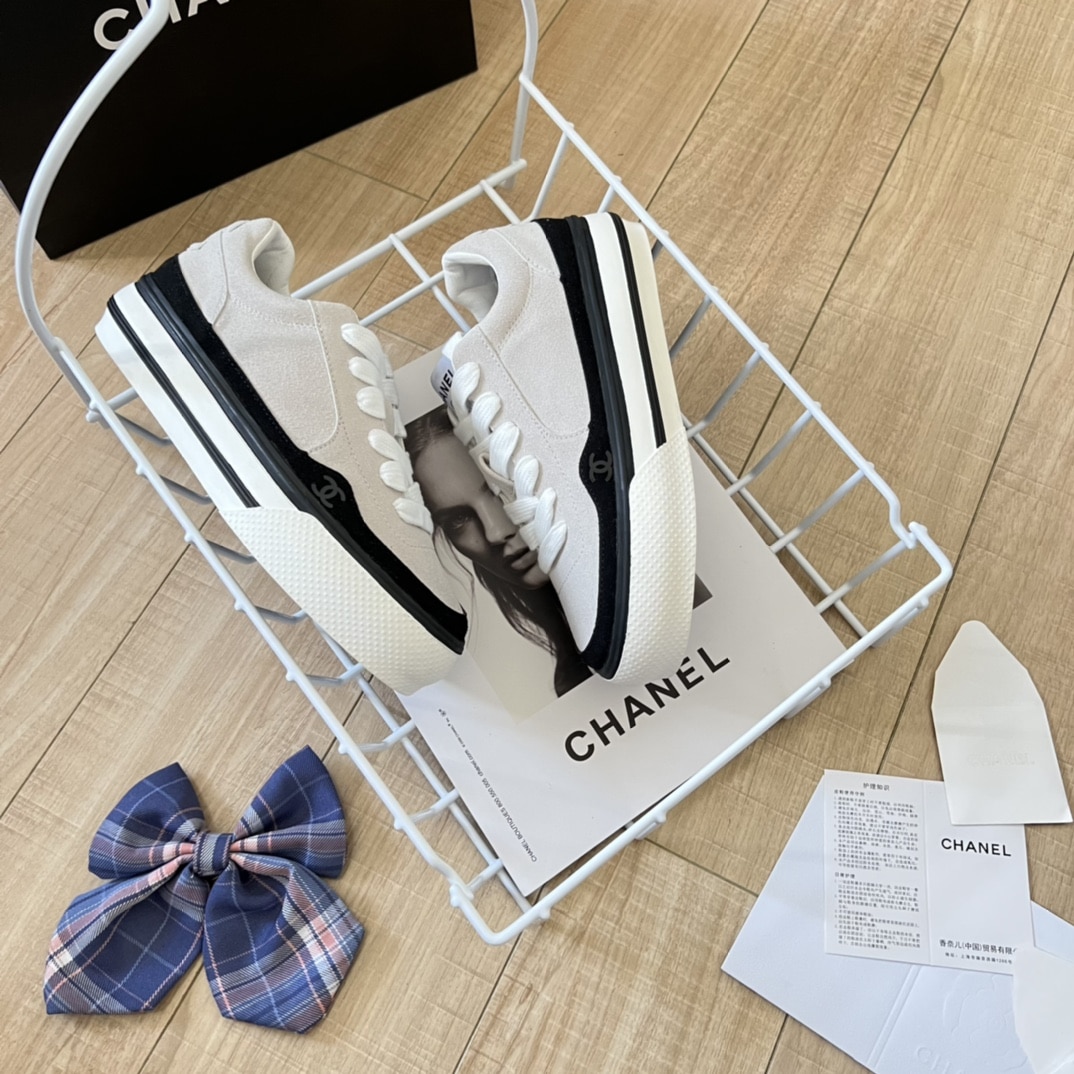 Chanel Suede Leather Runners White
