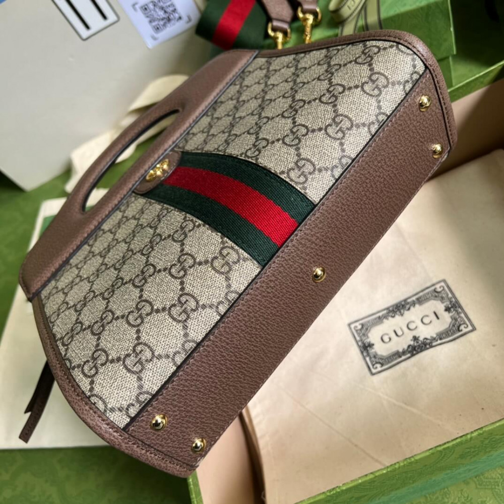 Gucci Ophidia Small Tote With Web Brown