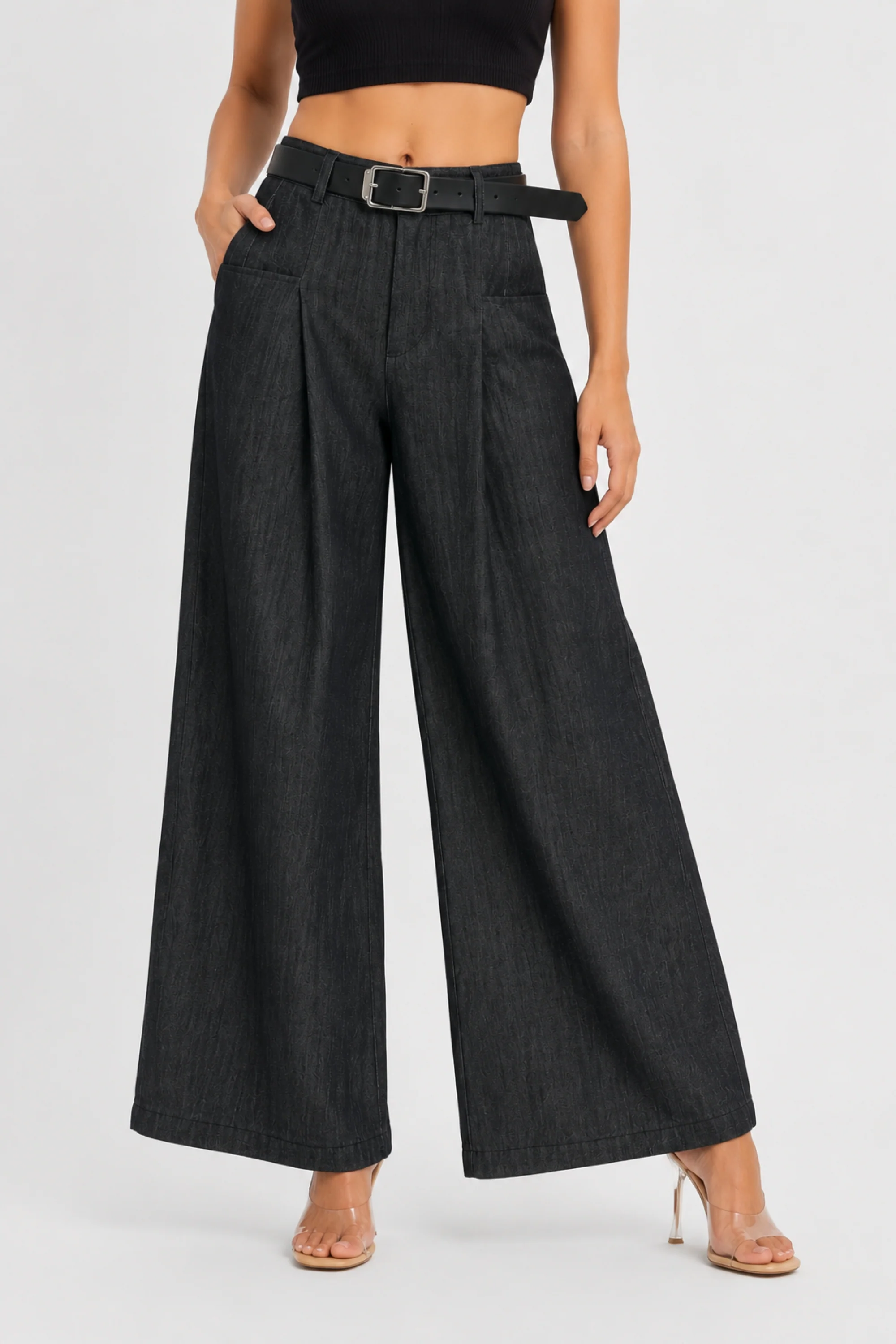 Noir Denim Wide-Leg Pants