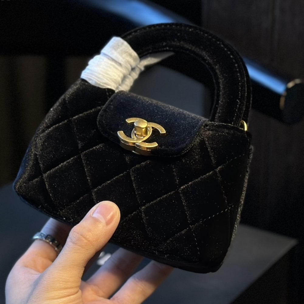 Chanel Velvet Nano Kelly Re Edition Black 13Cm