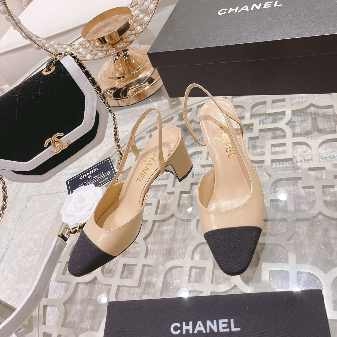 Chanel Slingbacks Grosgrain Beige & Black G31318 Y50006 C8378