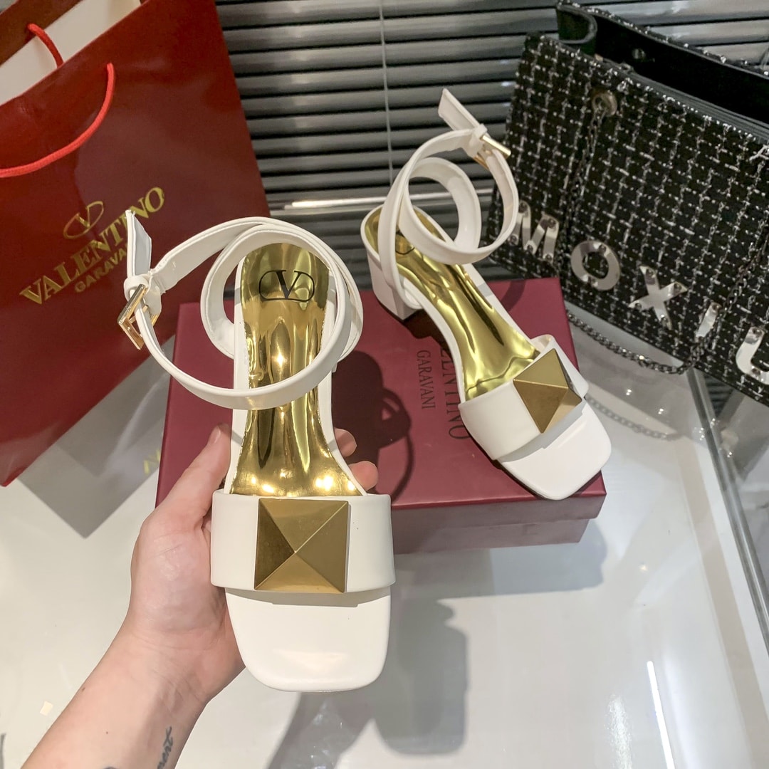 Valentino Garavani One Stud Leather Sandals White