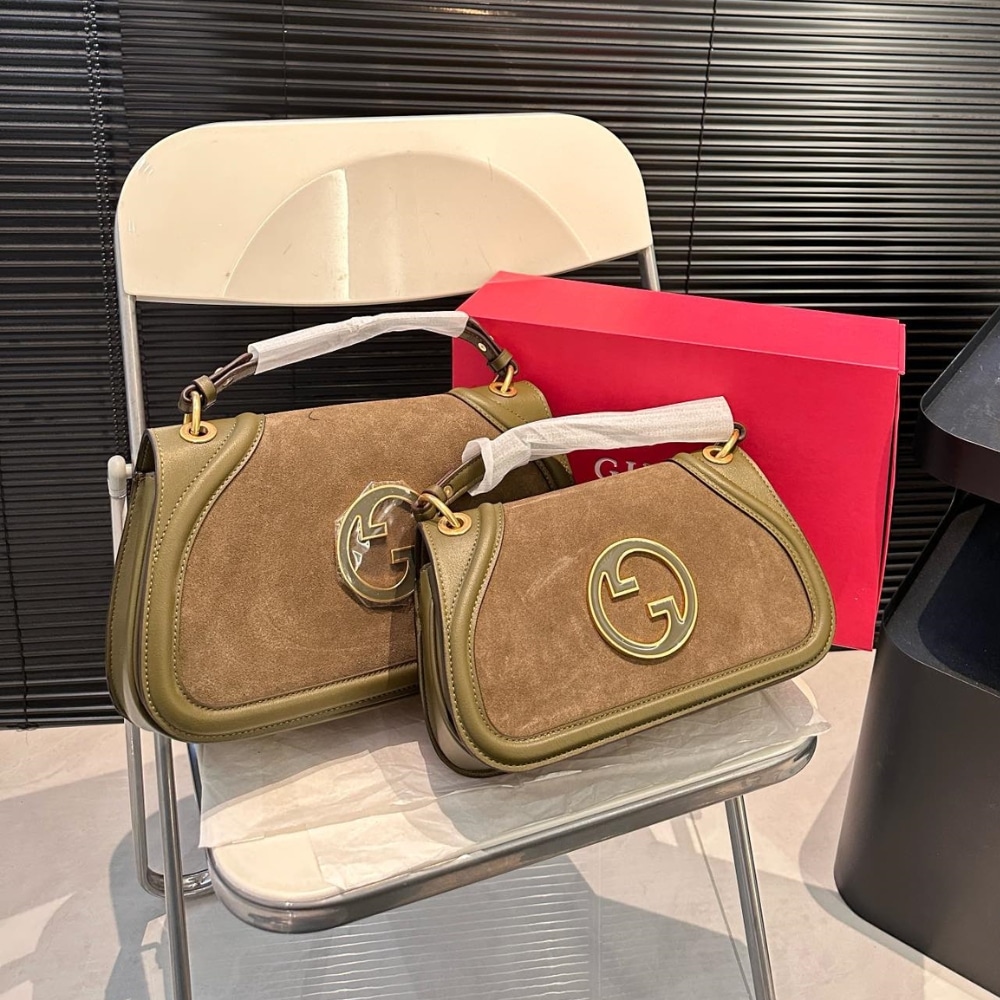 Gucci Blondie Small Shoulder Bag Dark Green Suede 26cm 815715 Caaau 3027