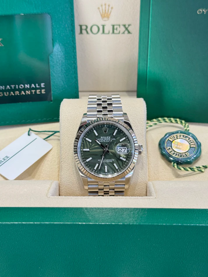 【Super Clone】RLX  Datejust 36mm 126234-0047 Olive Green Palm Motif Dial Jubilee Stainless Steel Watch