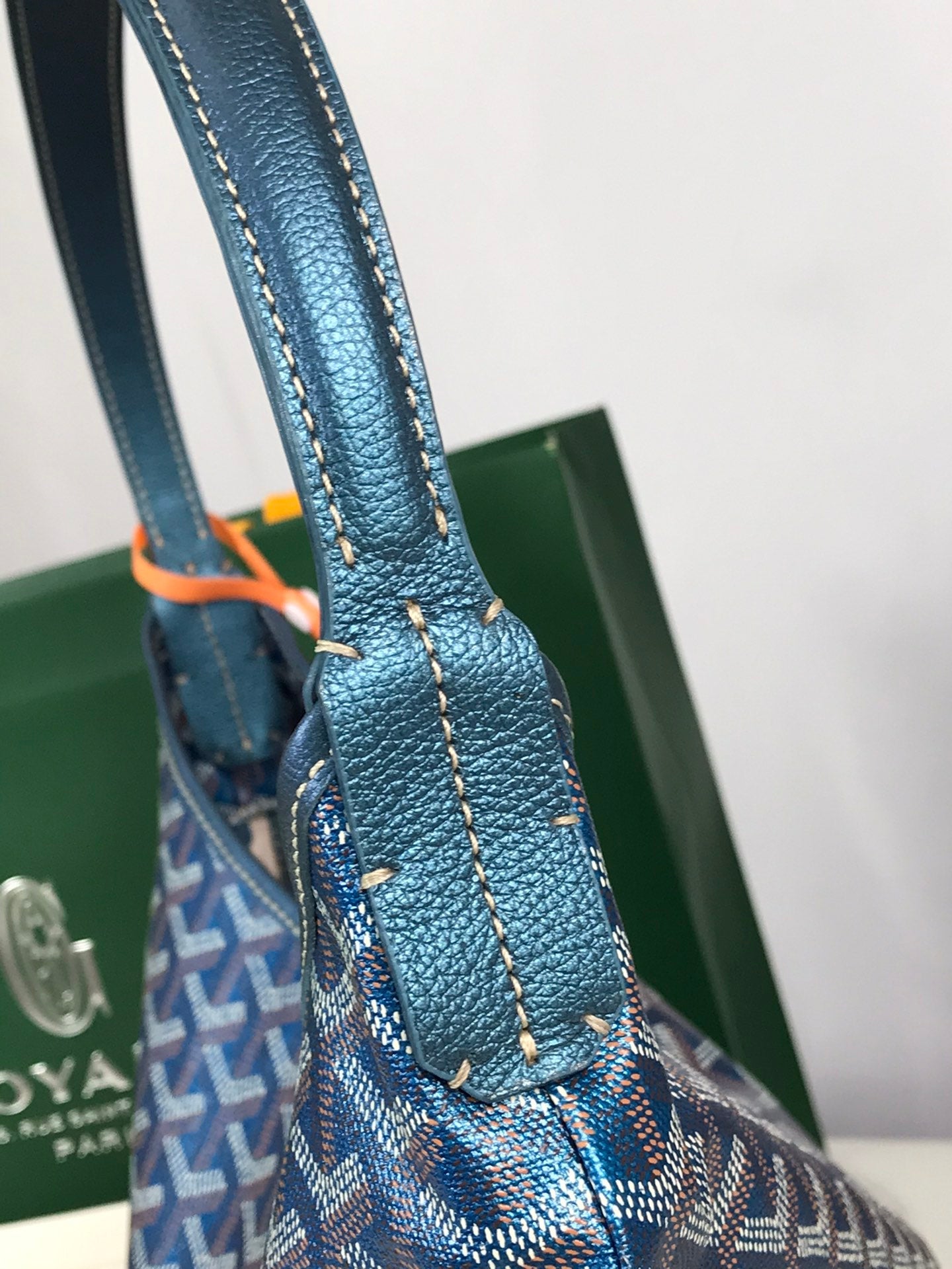 Goyard Bohème Hobo Bag 42Cm Deep Blue Canvas Chevroches Calfskin