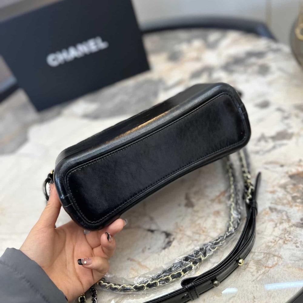 Chanel Gabrielle Small Hobo Bag Smooth Gold Silver Tone Black 20Cm A91810 Y61477 94305
