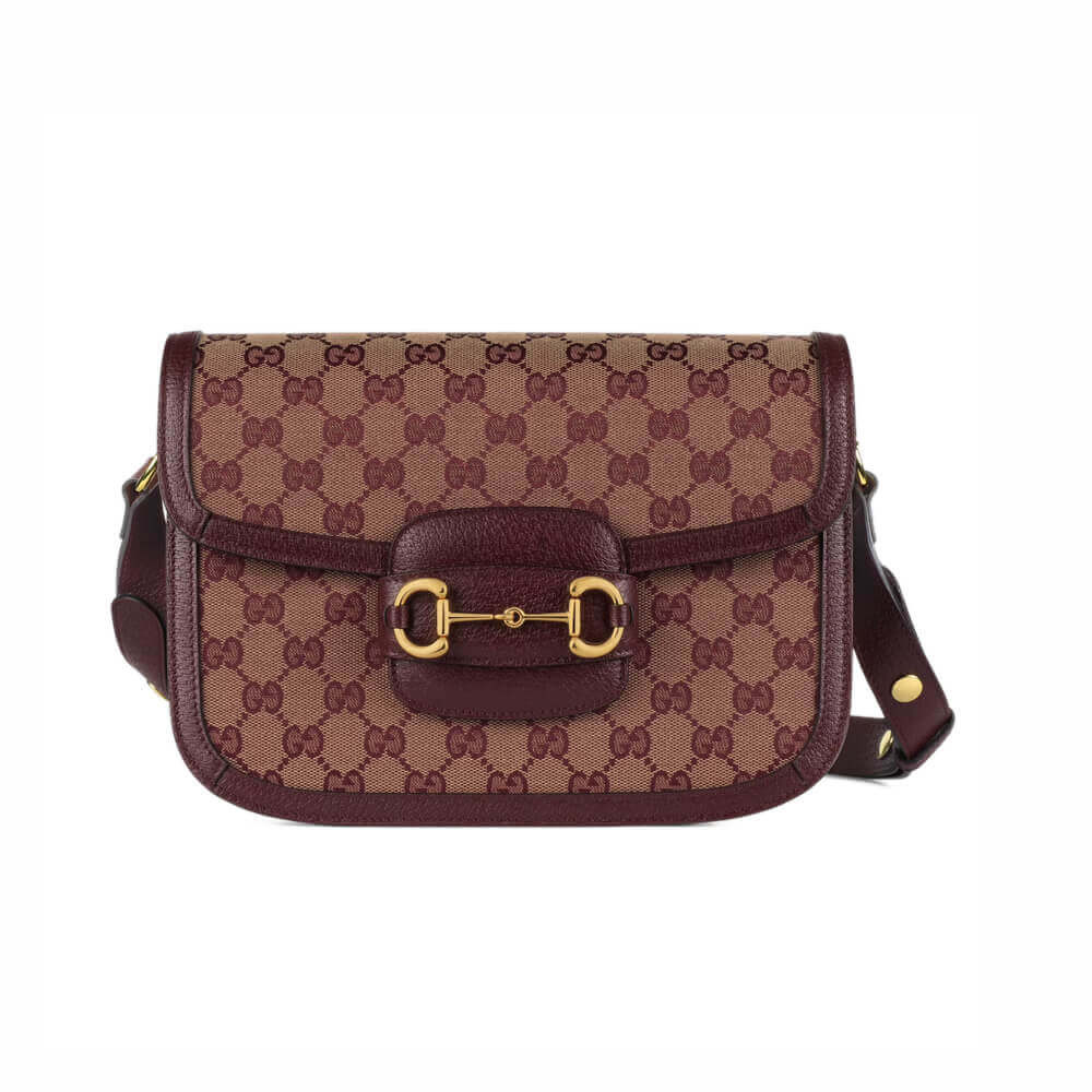 Gucci Horsebit 1955 Small Bag in  Burgundy GG Canvas