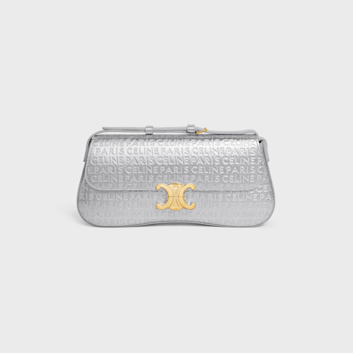 MEDIUM CELINE LOLA BAG IN LAMINATED CALFSKIN WITH CELINE ALL-OVER SILVER