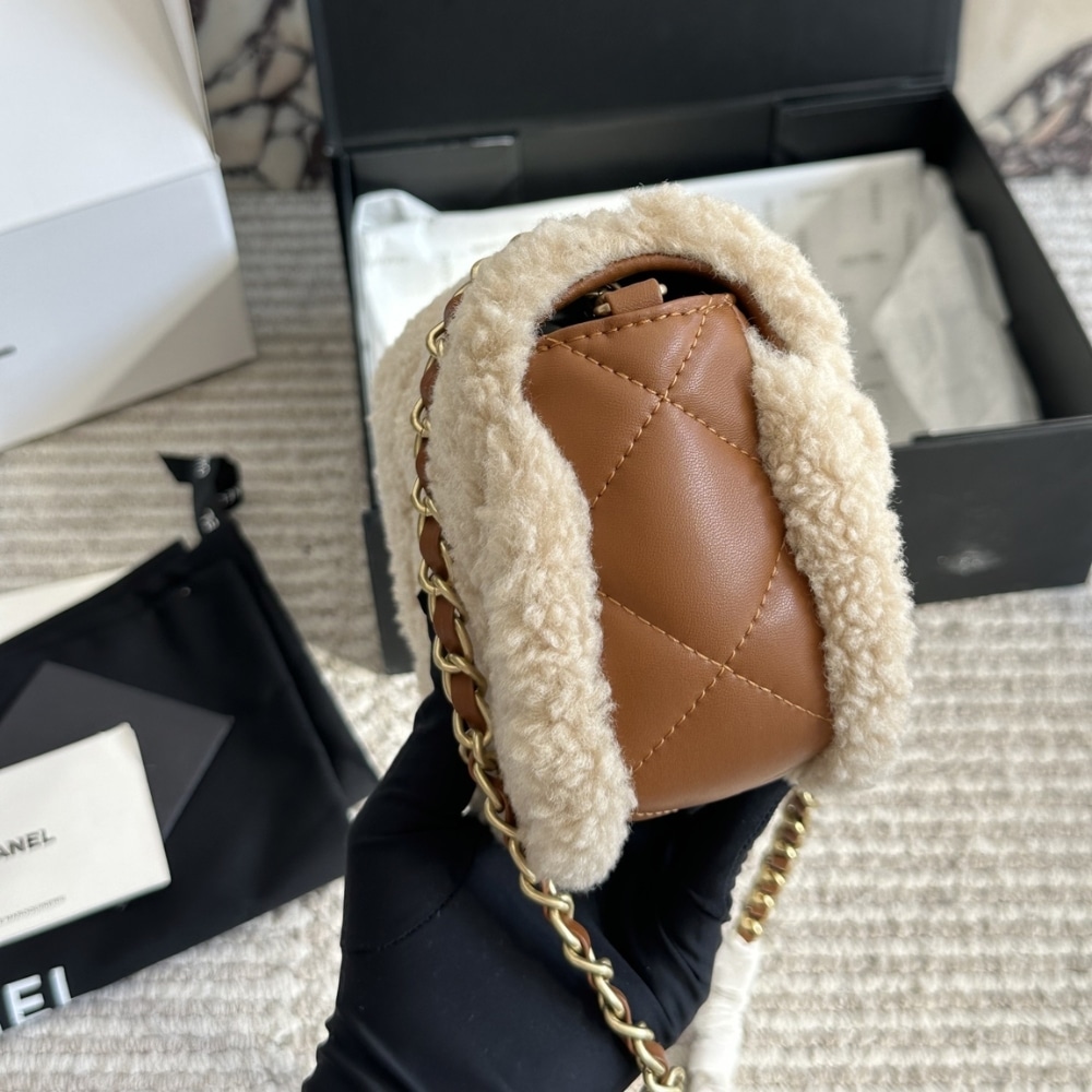 Chanel Mini Flap Bag Shearling Beige And Brown 18Cm As5148 B18194 Nzw48