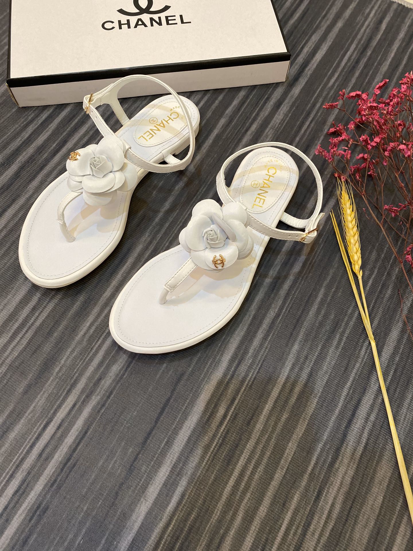 Chanel Jelly Rubber Camellia Sandals White