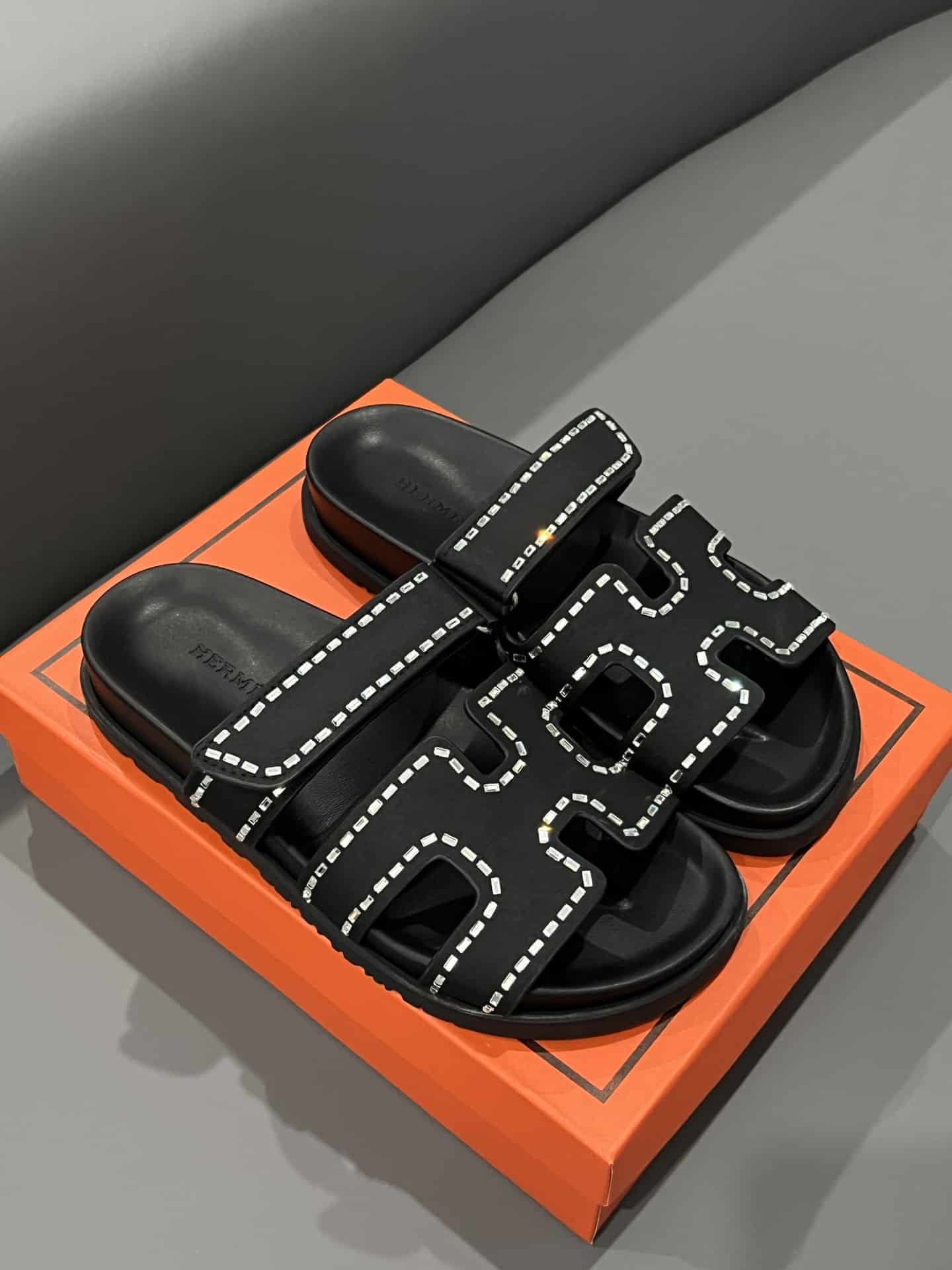 Hermes Chypre Sandal Suede Crystal Black