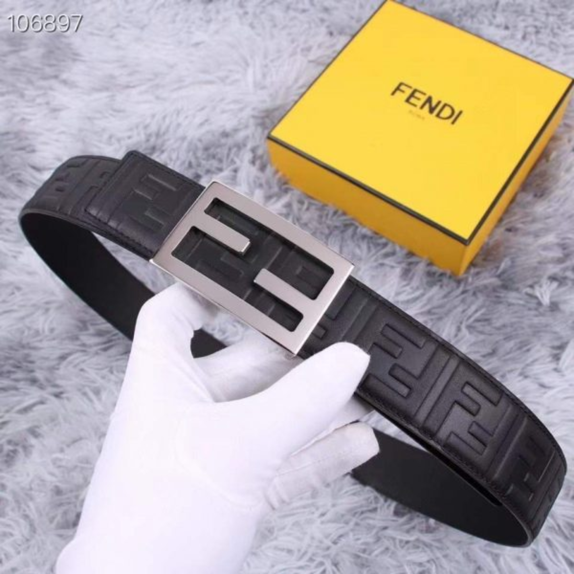 Fendi Silver Embossed 35mm Belt For Men