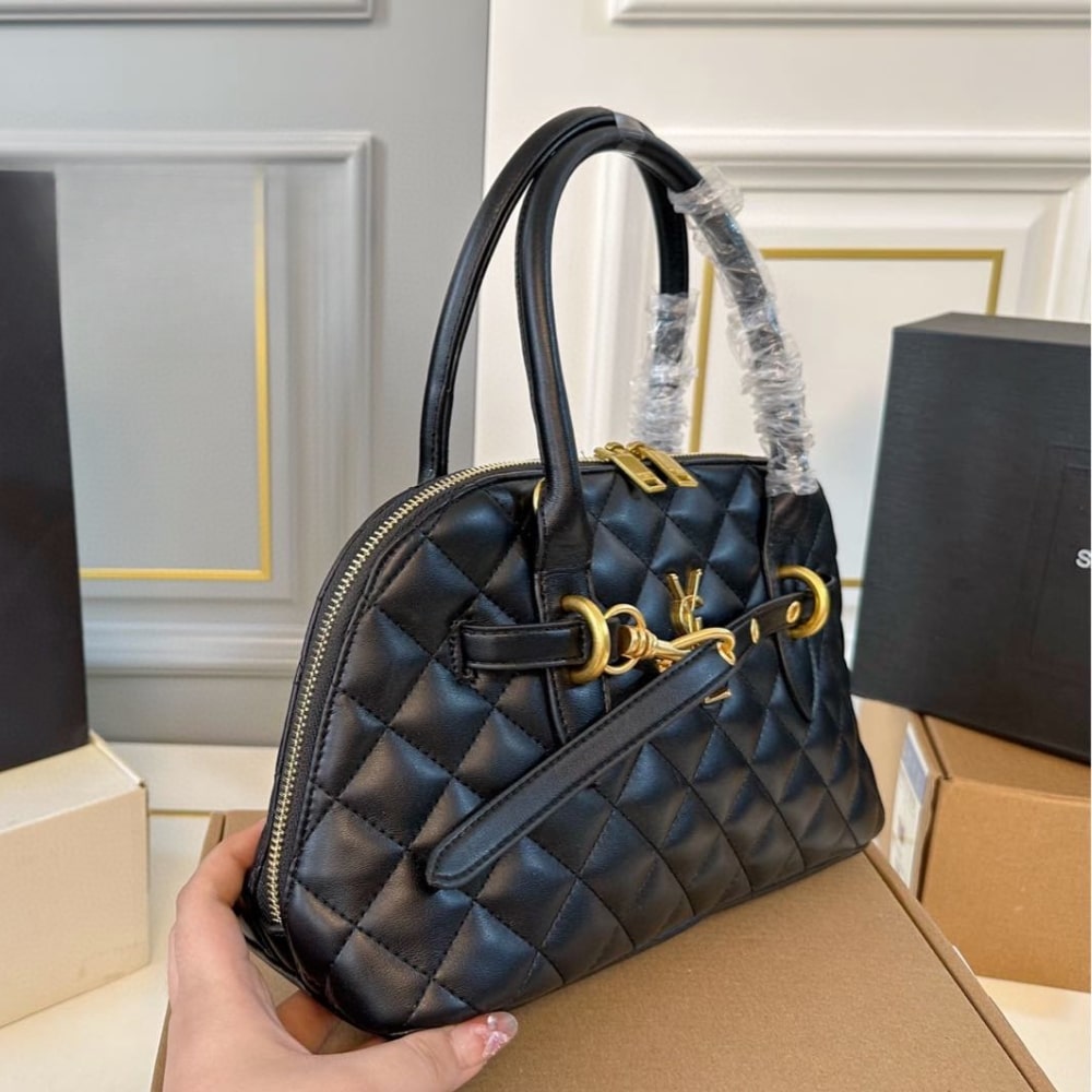 Saint Laurent Quilted Bowling Bag In Black 31Cm