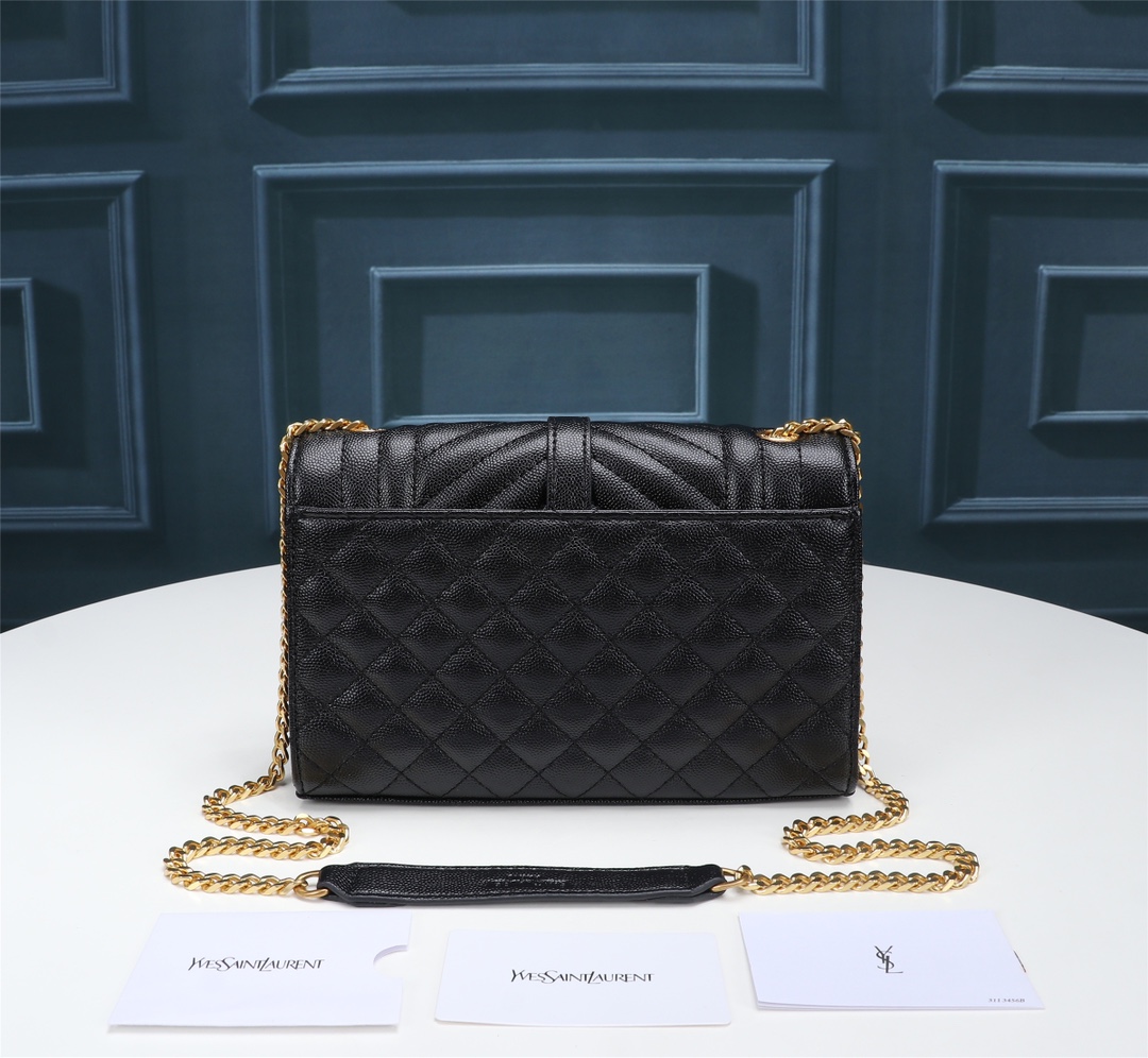 Saint Laurent Envelope Small In Quilted Grain De Poudre Embossed Leather Gold Black 21Cm 600195Bow911000