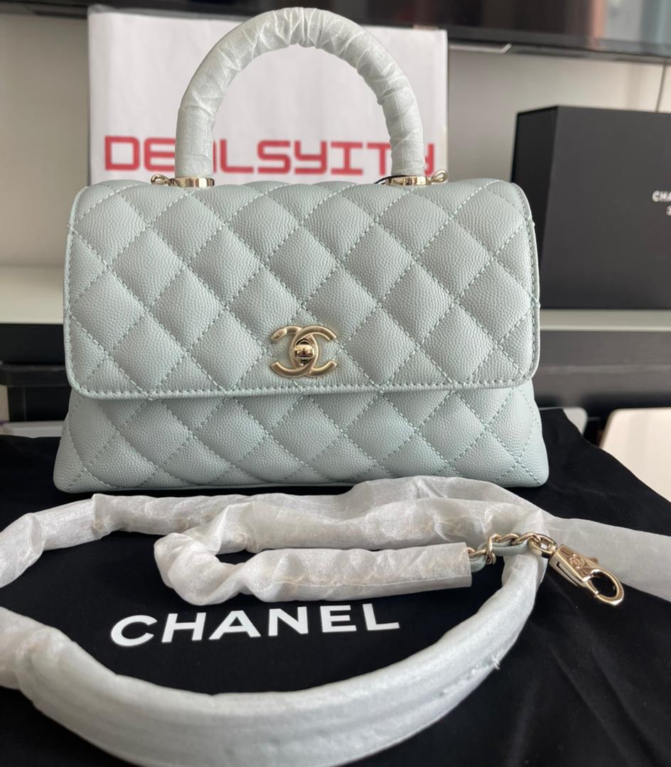 Chanel Coco Classic Flap Bag 24cm/9.4in Caviar Leather Silver Hardware – Light Blue