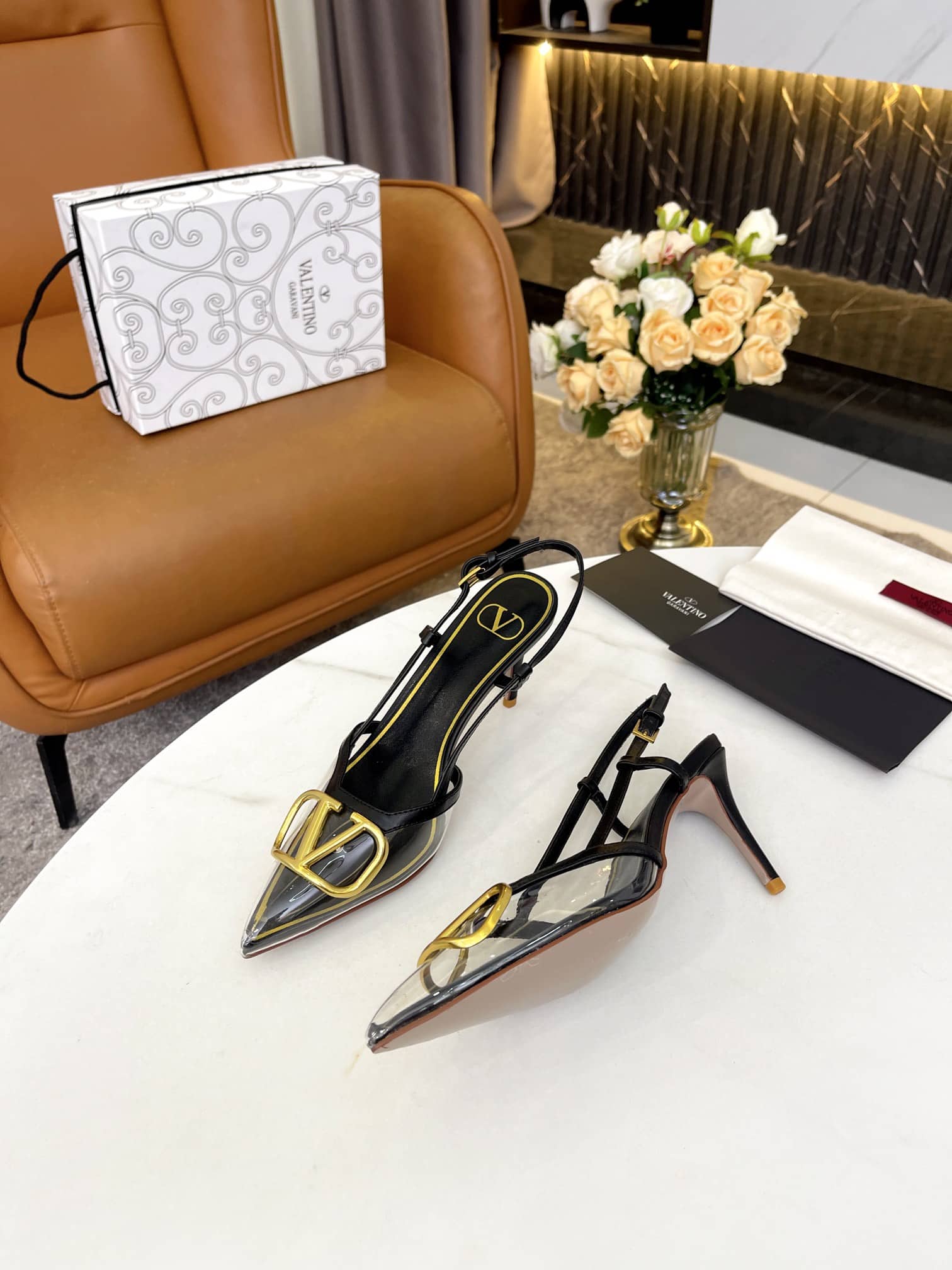 Valentino Garavani VLogo Pvc And Leather Slingback Pumps Black