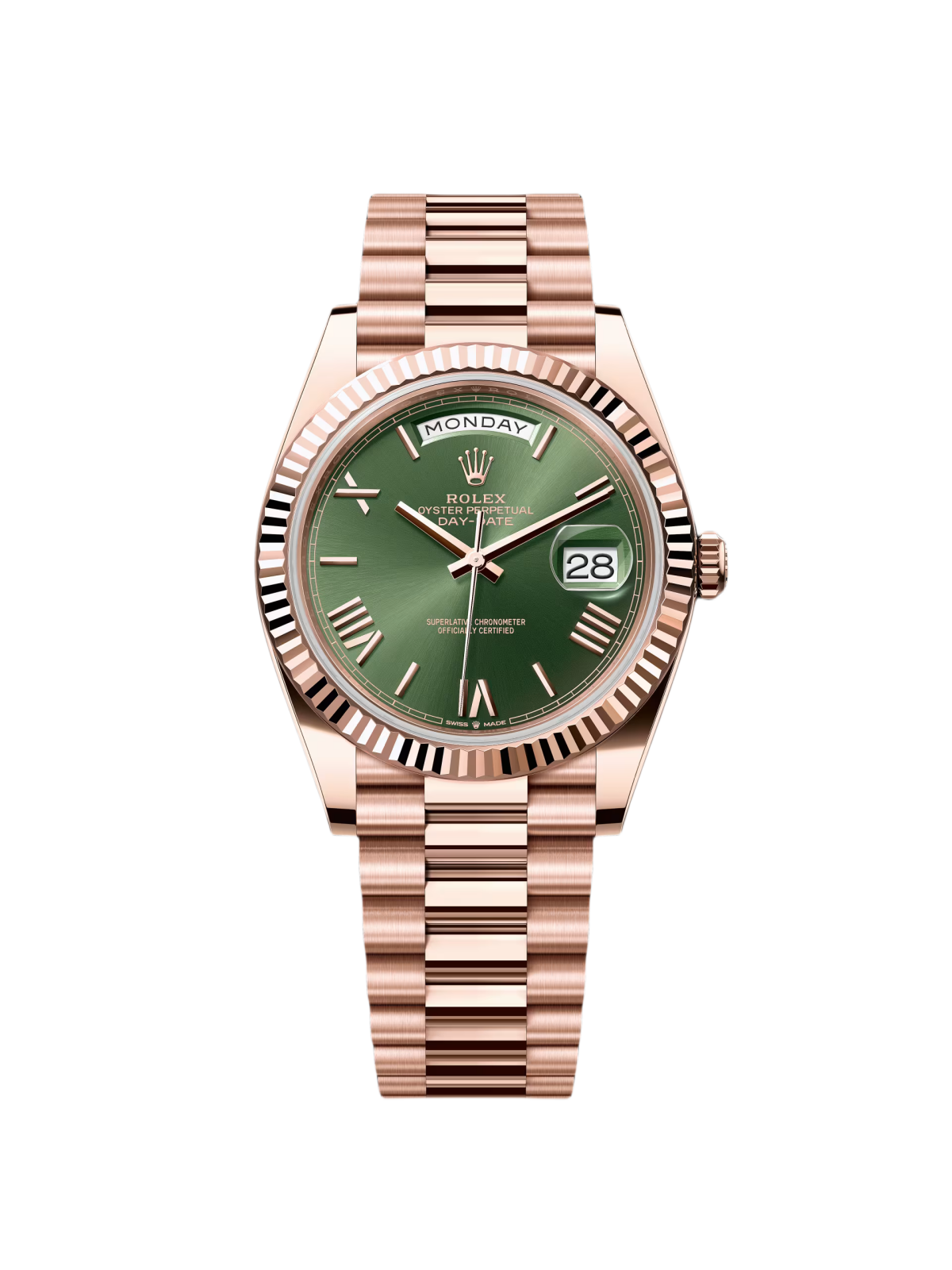 【Super Clone】RLX  Day-Date President 40mm Everose Gold Olive Green Roman Dial - 228235