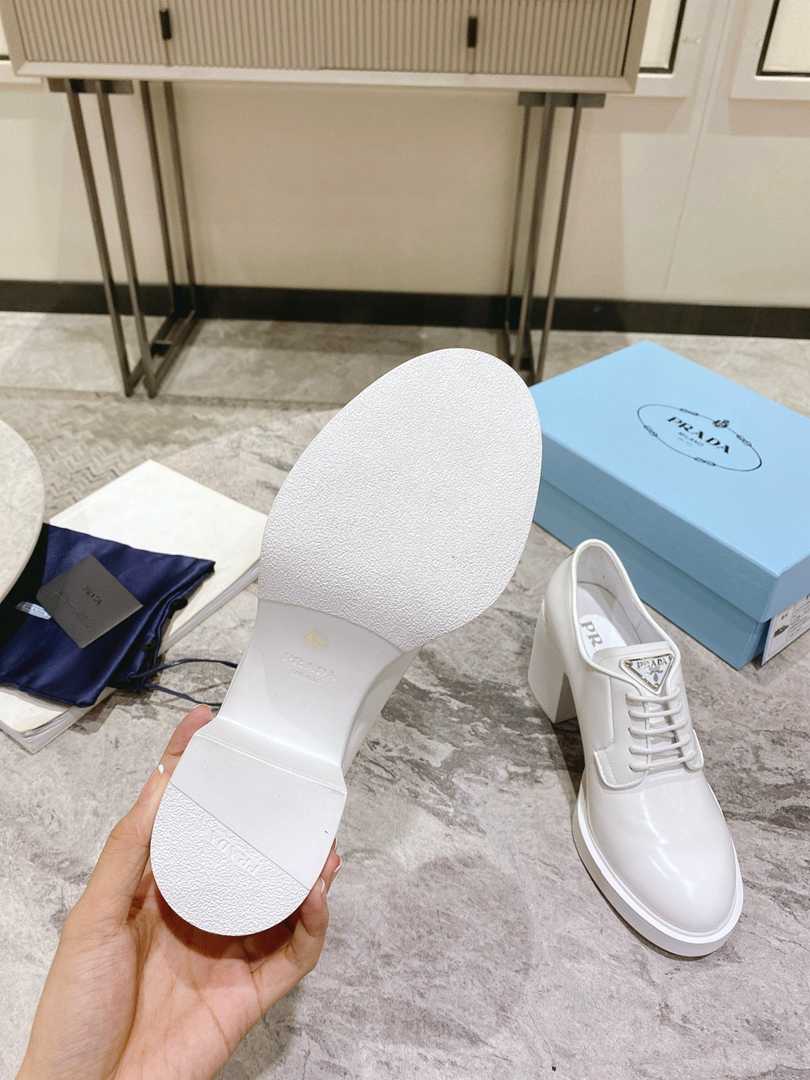 Prada Heeled Brushed Leather Lace-Ups White