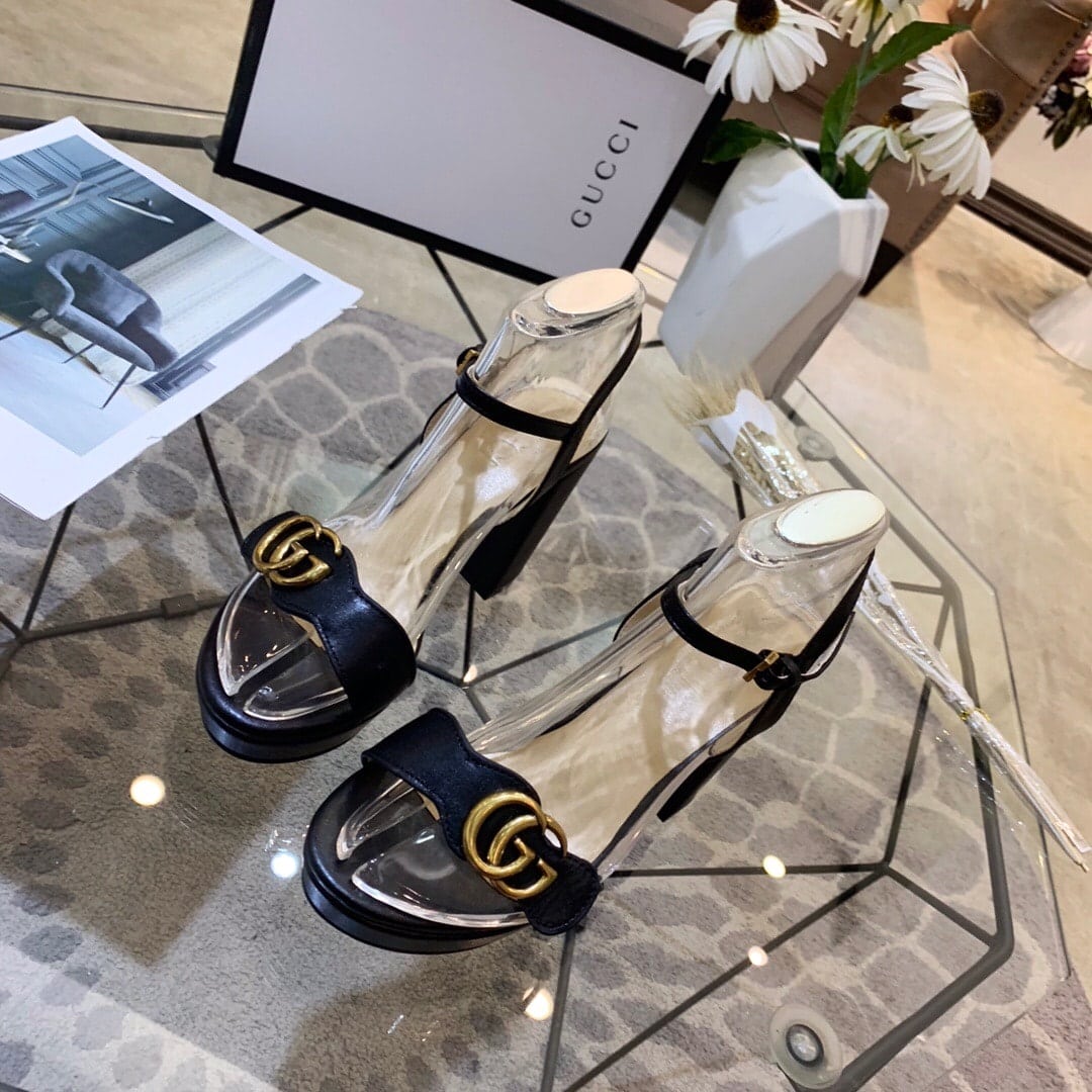 Gucci Gg Leather Heeled Sandal Black