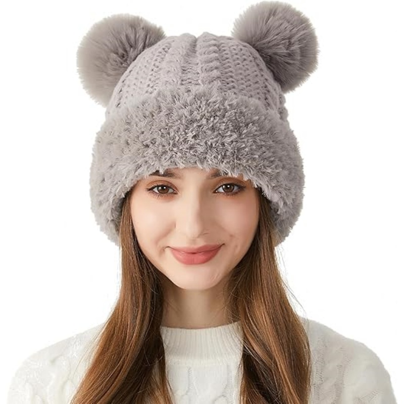 Fur Pompom Knitted Beanie for Women