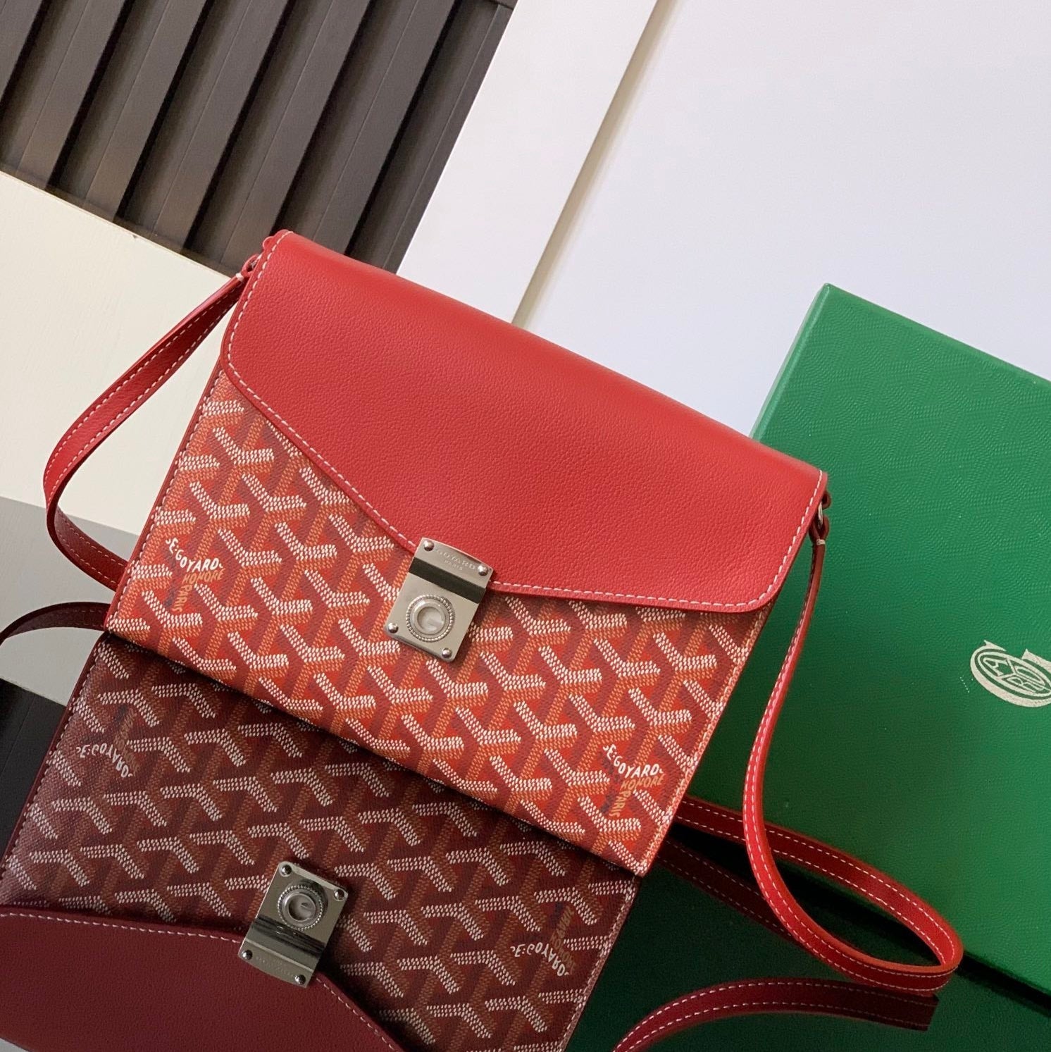 Goyard Chypre Wallet-Pouch 21cm Classic Red Goyardine Canvas And Calfskin