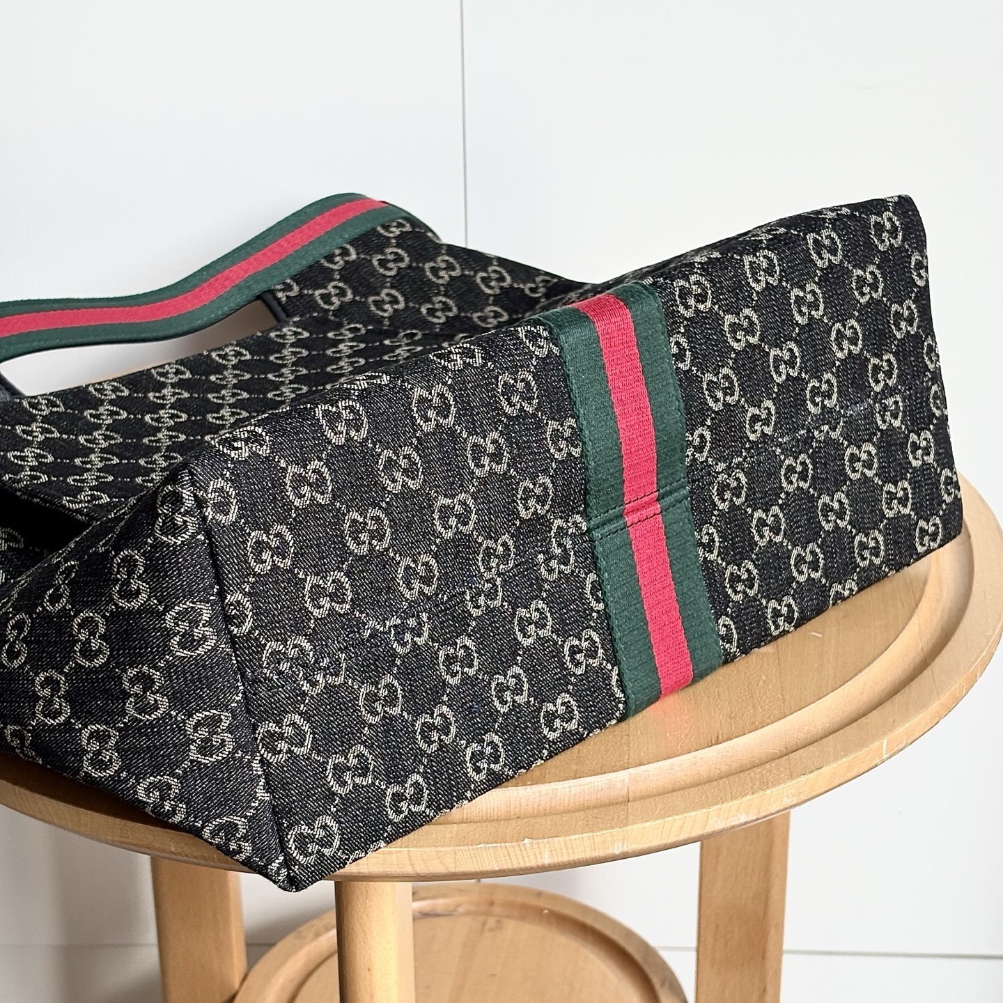 Gucci Giglio Large Tote Bag Black And White GG Denim 39Cm ‎865452 UN3AG 1099