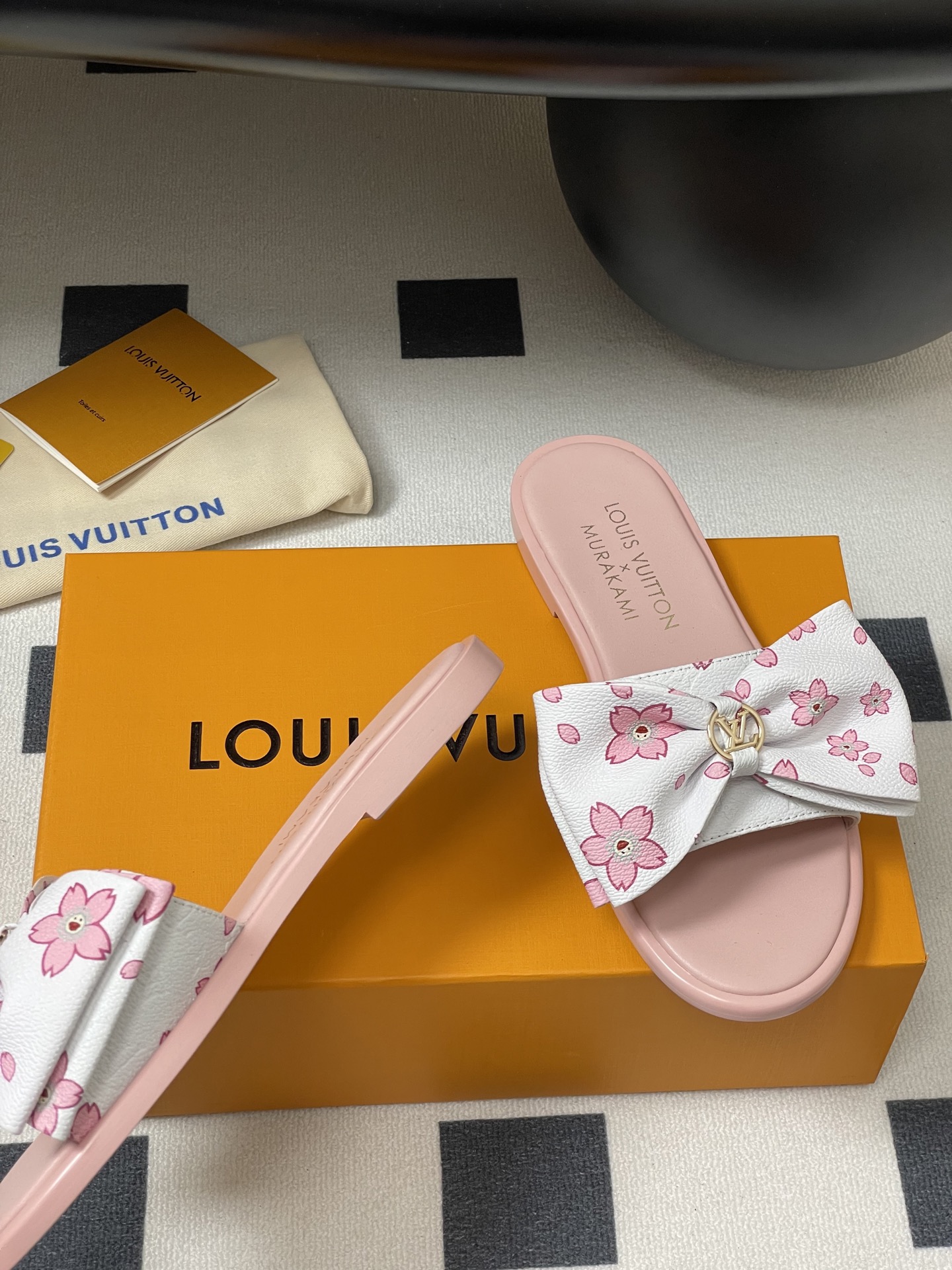 Louis Vuitton x Takashi Murakami Lily Flat Mule Bow Slide Sandals Pink Canvas 1AGVYA