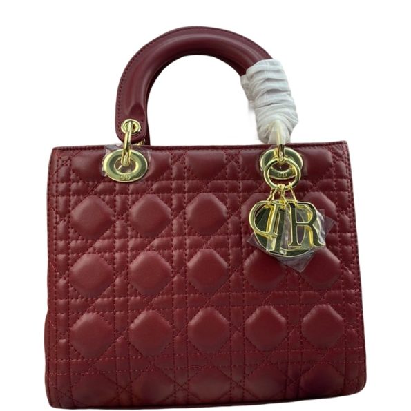 DIOR MEDIUM LADY CHERRY RED PATENT CANNAGE 24CM