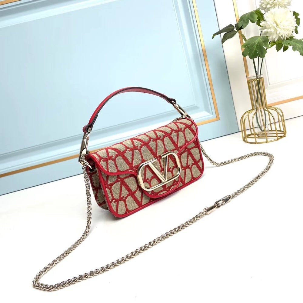 Valentino Garavani Locò Toile Iconographe Shoulder Bag Red 20Cm