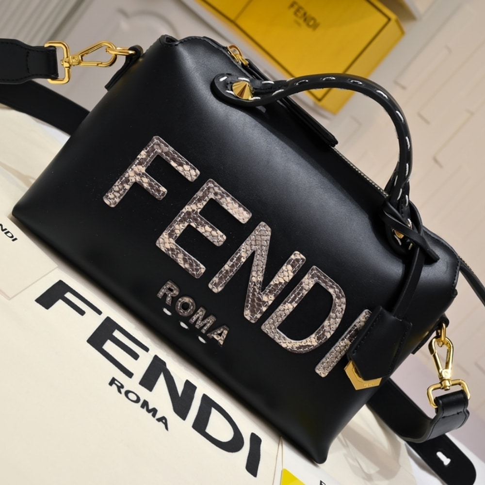 Fendi By The Way Medium Boston Bag Elaphe Black 27cm