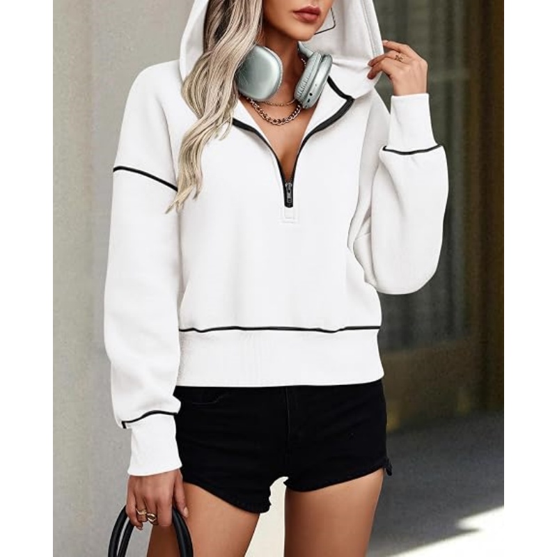 Women's Fall Half Zip Cropped Hoodie Sweatshirt