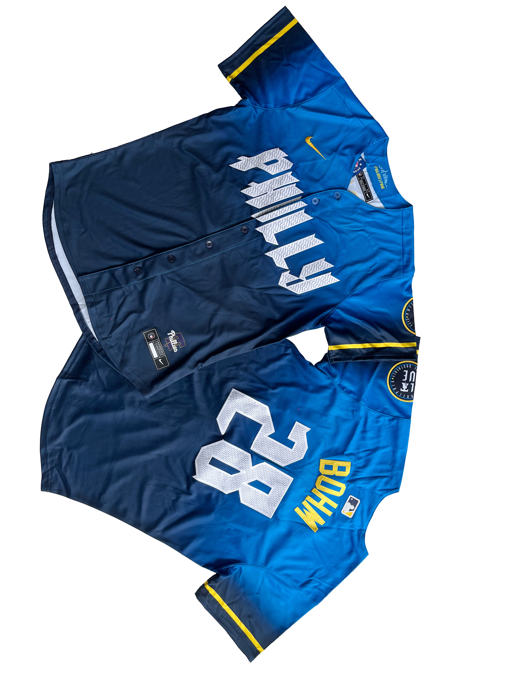 Philadelphia Phillies Alec Bohm #28 Blue 2024 City Connect Limited Player Jersey.