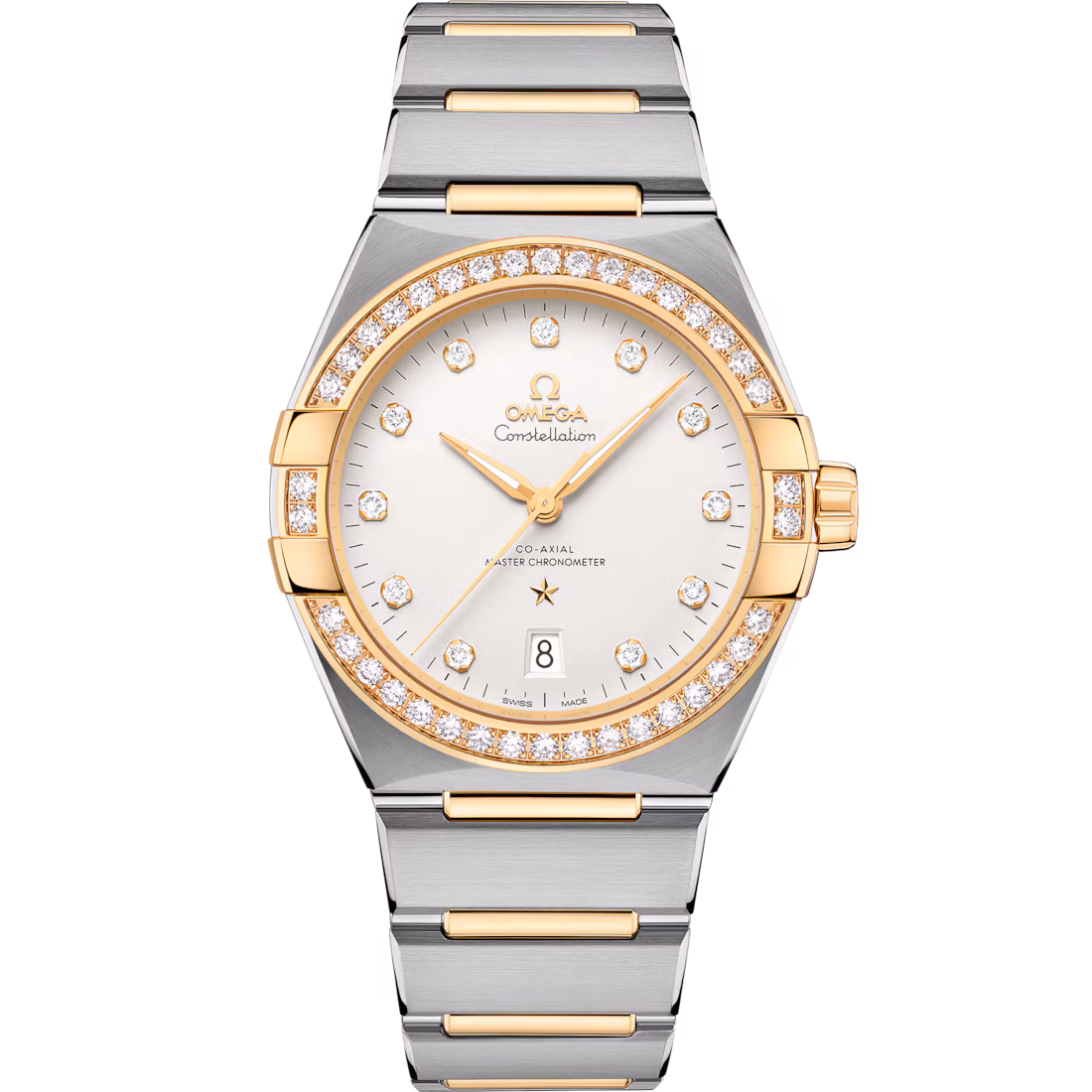 Omega Constellation 39mm Silver Dial with Diamonds Stainless Steel and Sedna™ 18k Yellow Gold Bracelet 131.25.39.20.52.002