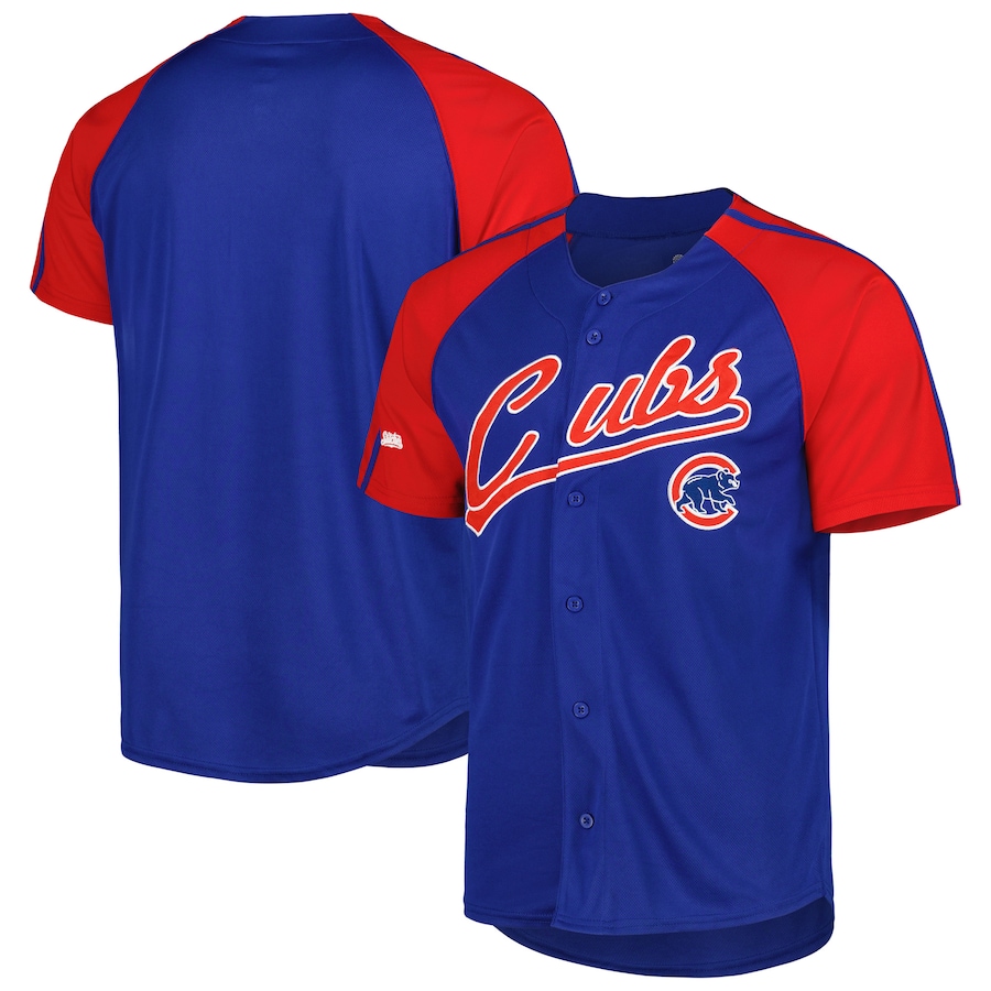 Chicago Cubs Stitches Button-Down Raglan Fashion Jersey Royal