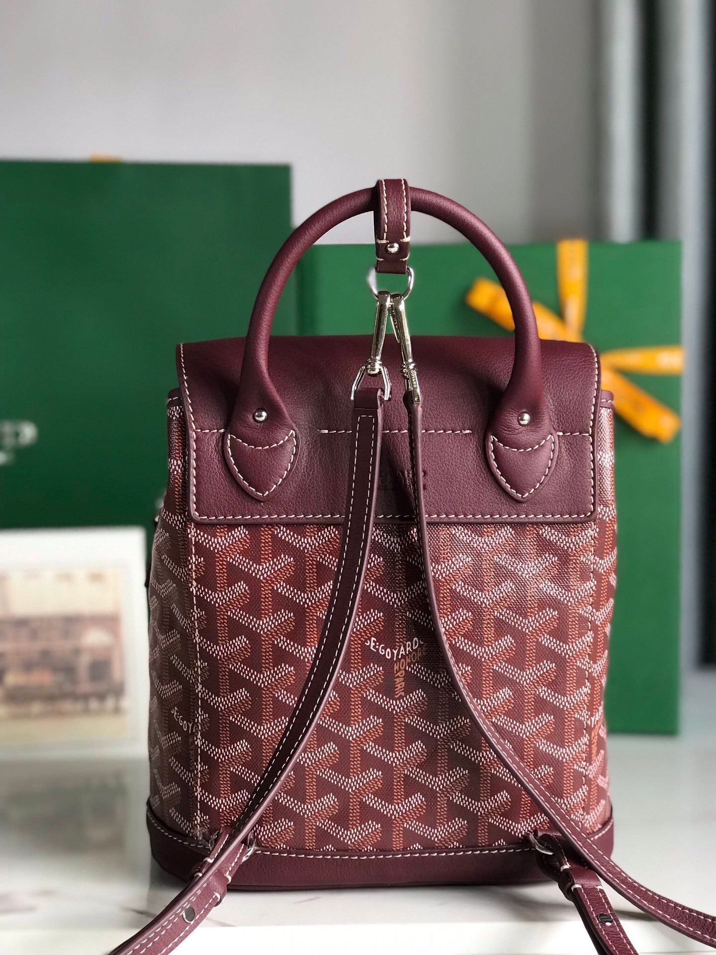 Goyard Alpin Mini Backpack 21 Cm Wine Red Lambskin And Goyardine Canvas
