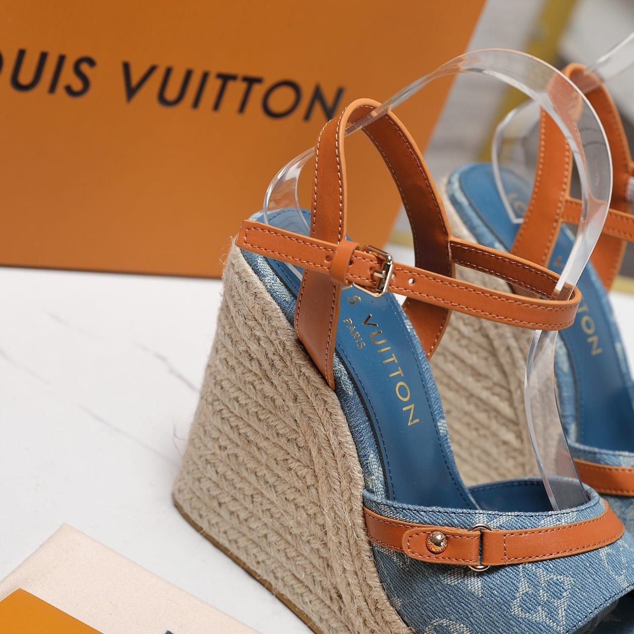 Louis Vuitton Helios Wedge Sandal Denim Blue 1Acizj