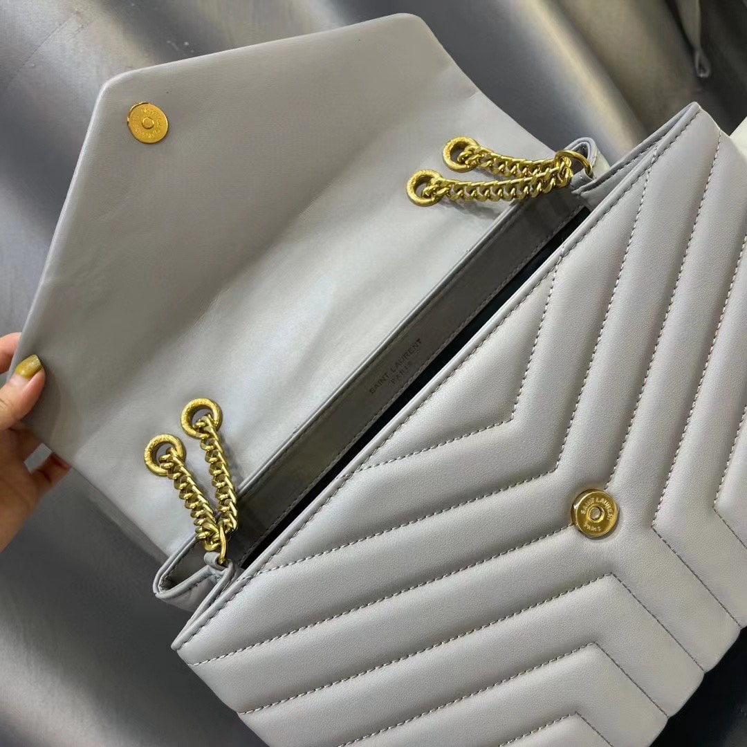 Saint Laurent Loulou Medium Chain Bag In Matelasse Y Leather Gray