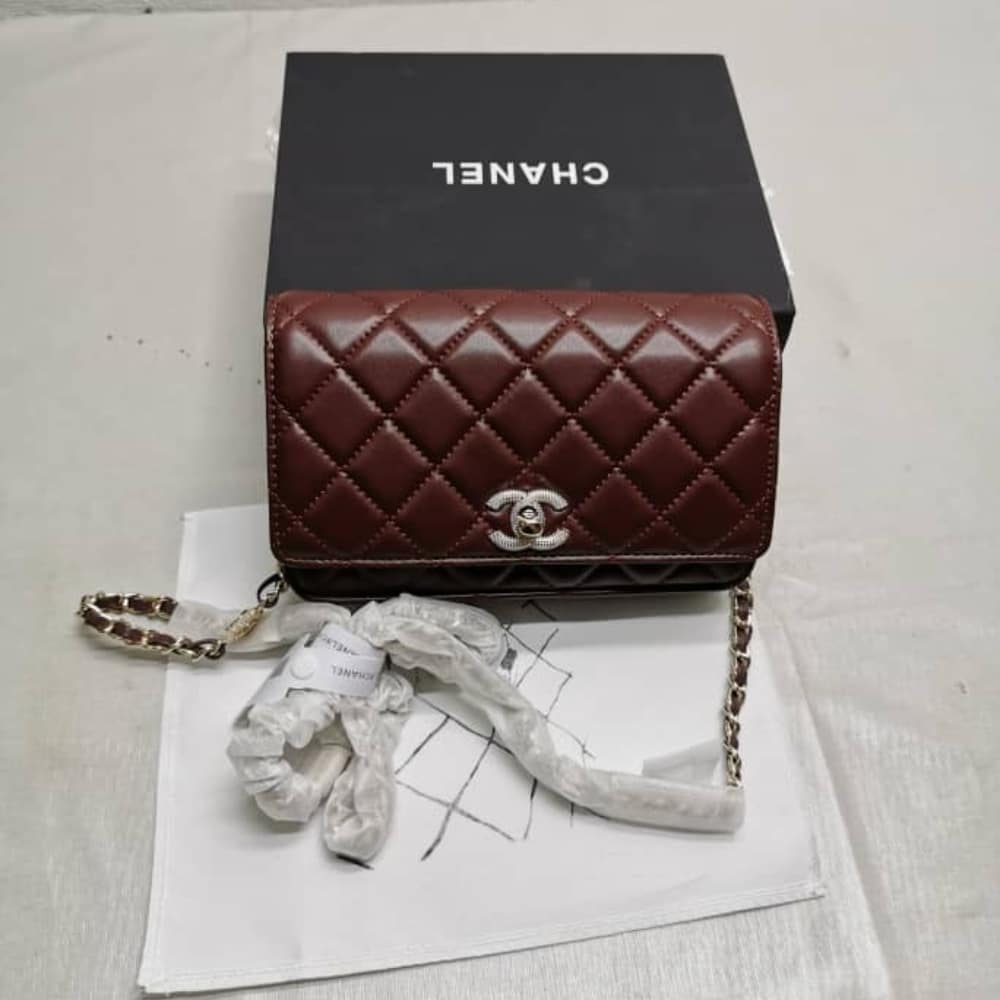 Chanel Wallet On Chain With Diamond Burgundy 20cm Ap4299 B18216 Nzv44