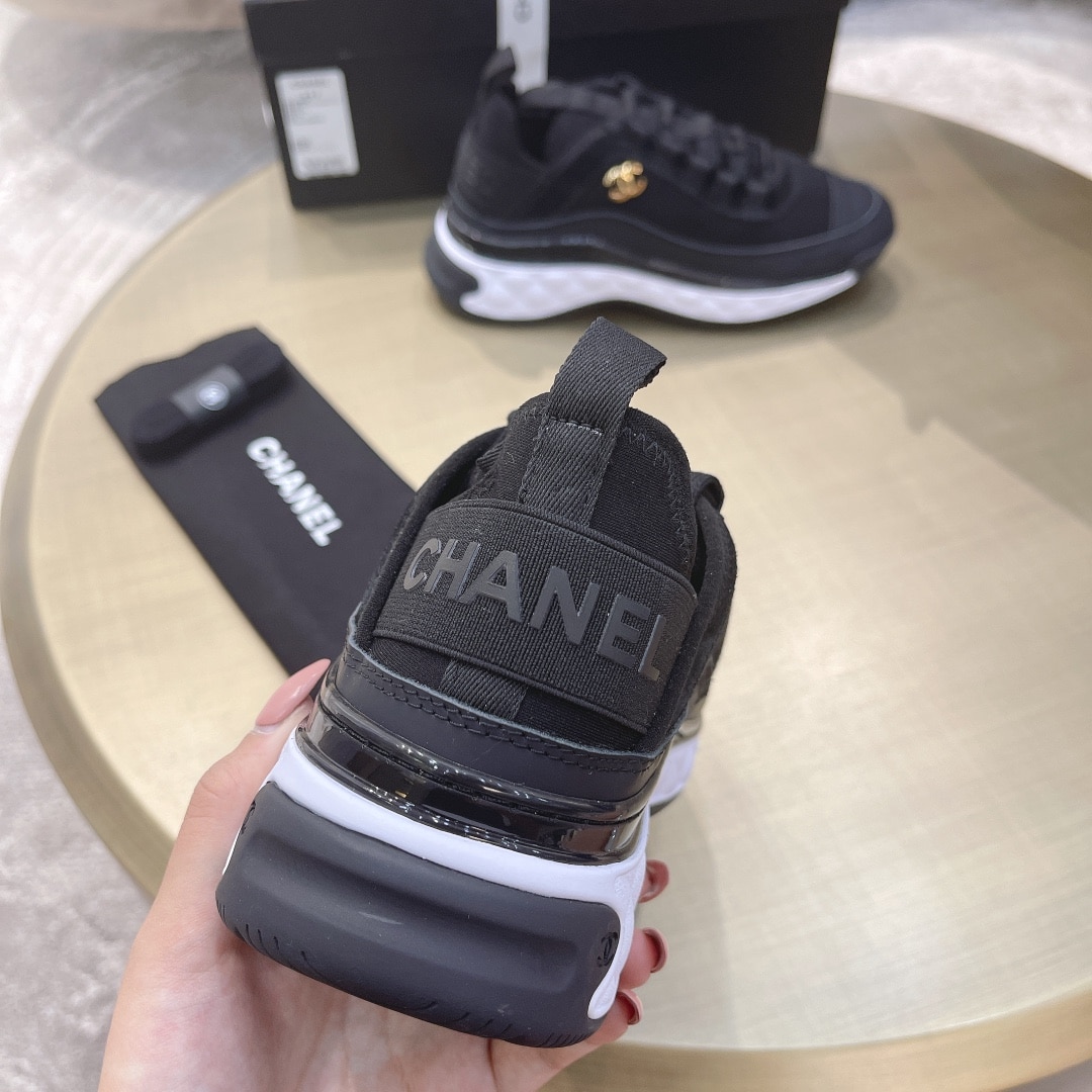 Chanel Logo Low Top Trainer Sneakers Black G35617
