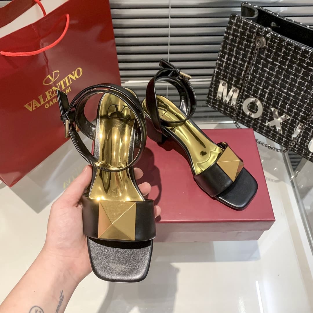 Valentino Garavani One Stud Leather Sandals Black